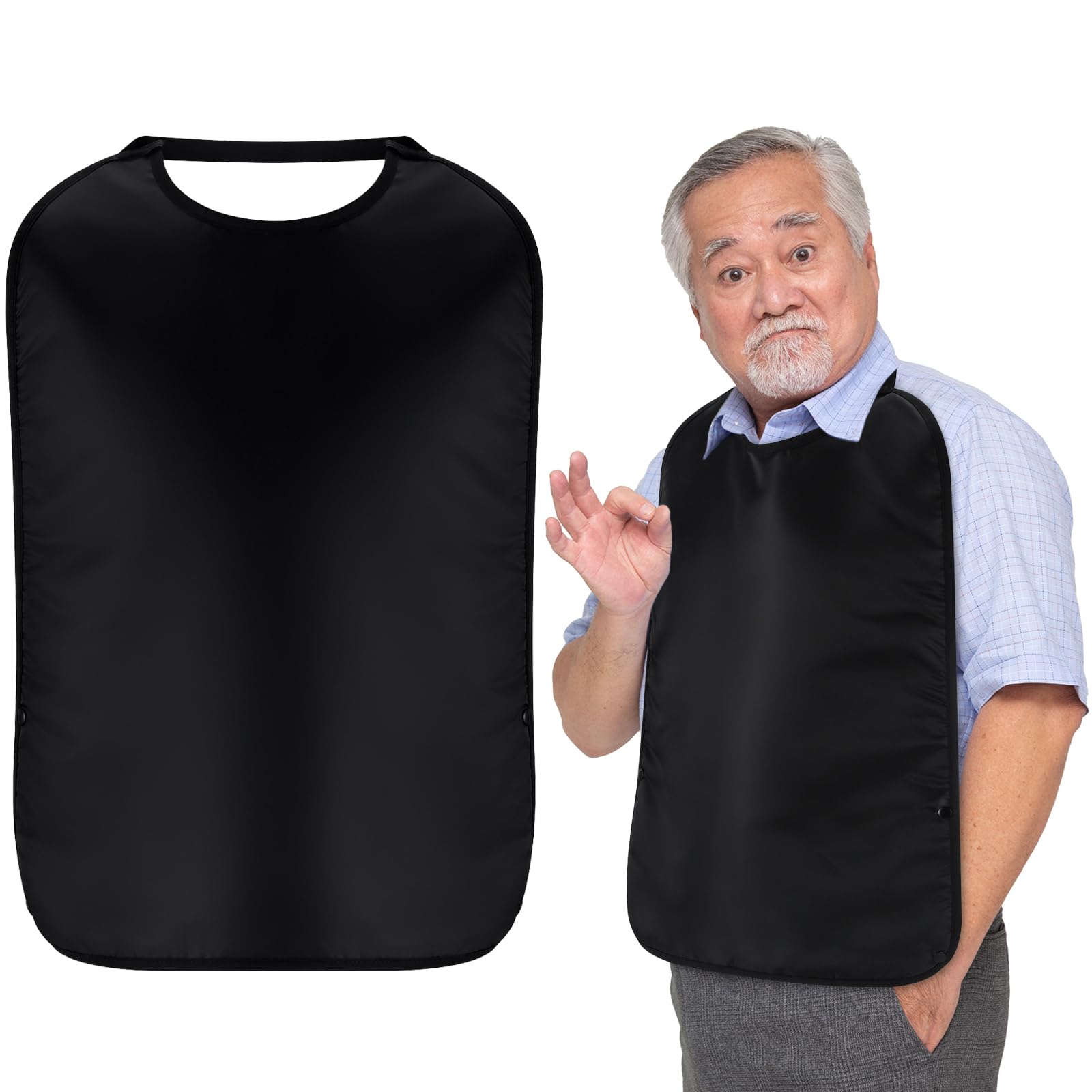 Waterproof Double Layer Stretchable Adult Bibs with Crumb Catcher - Washable Clothing Protector for Eating, Dining & Mealtime - Perfect for Elderly Care, Disabled Adults & Messy Eaters