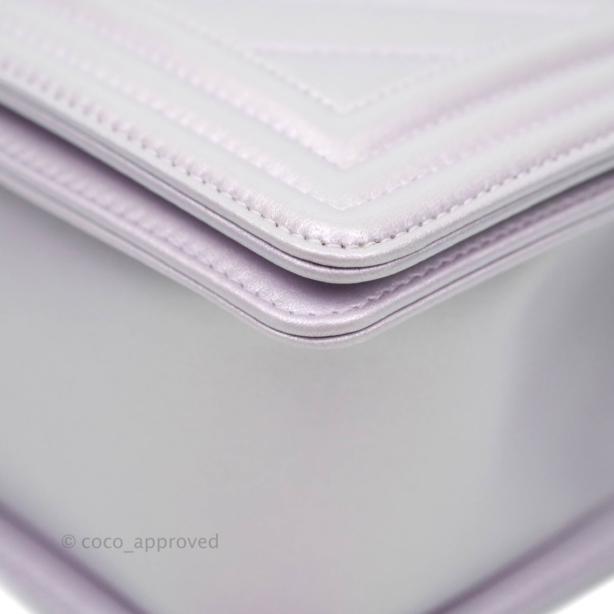 Chanel Boy Chevron Medium Iridescent Lilac Calfskin Bag with Silver Hardware - Luxury Crossbody Purse for Women, Perfect for Evening Events & Date Nights