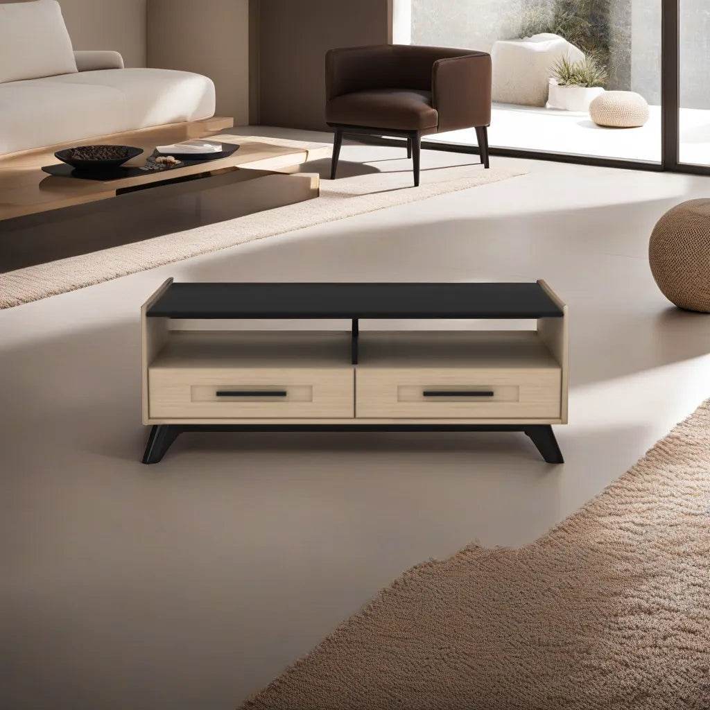 Modern Memphis Coffee Table - 43 Inch Round Wooden Living Room Table, Mid-Century Design with Storage Shelf - Perfect for Living Room, Lounge, or Office Decor