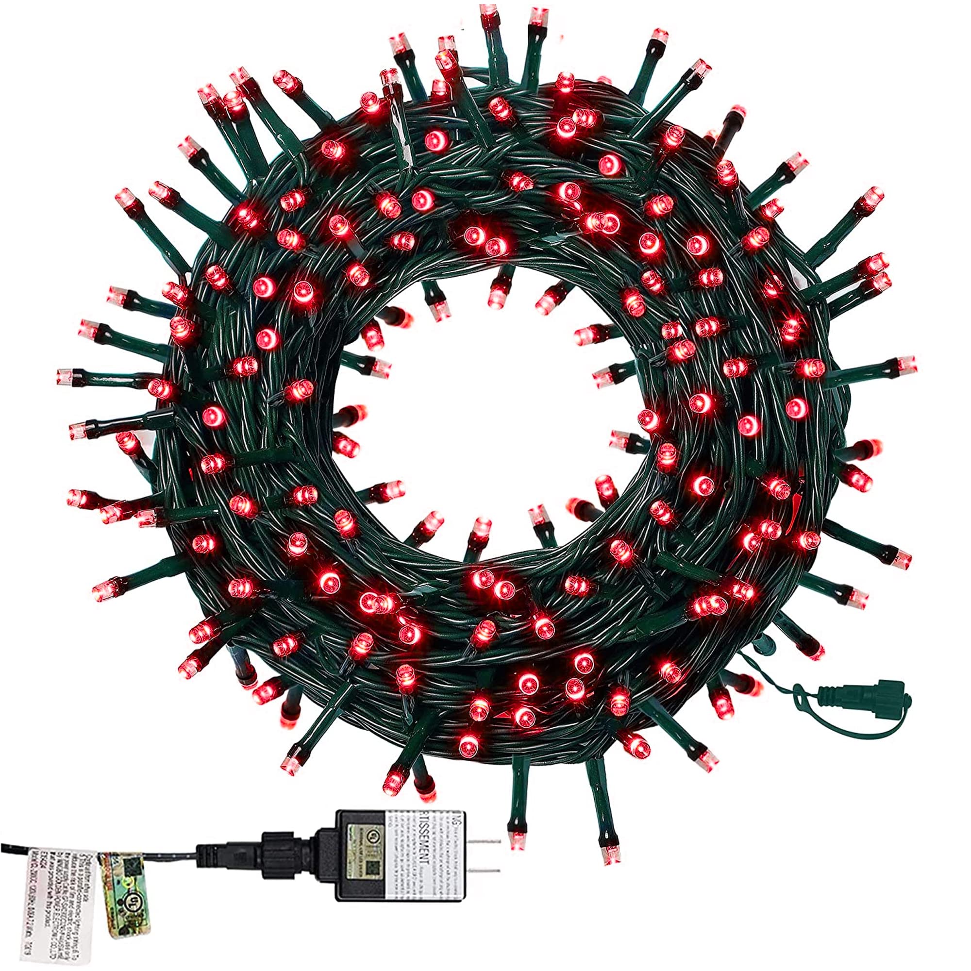 Twinkle Star 66 FT 200 LED Red Christmas Lights Indoor Outdoor Waterproof - Expandable Plug-in String Lights with 8 Modes - Perfect for Christmas Tree, House, Garden, Yard, Porch, Party & Holiday Decorations