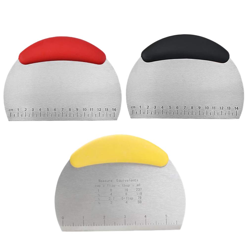 Premium 3-Piece Stainless Steel Dough Cutters with Measurement Scale - Baking Scraper & Pastry Chopper Set (Multicolor) for Professional Bakers & Home Cooking - Perfect for Bread, Pizza, Cookies & Pastry Making