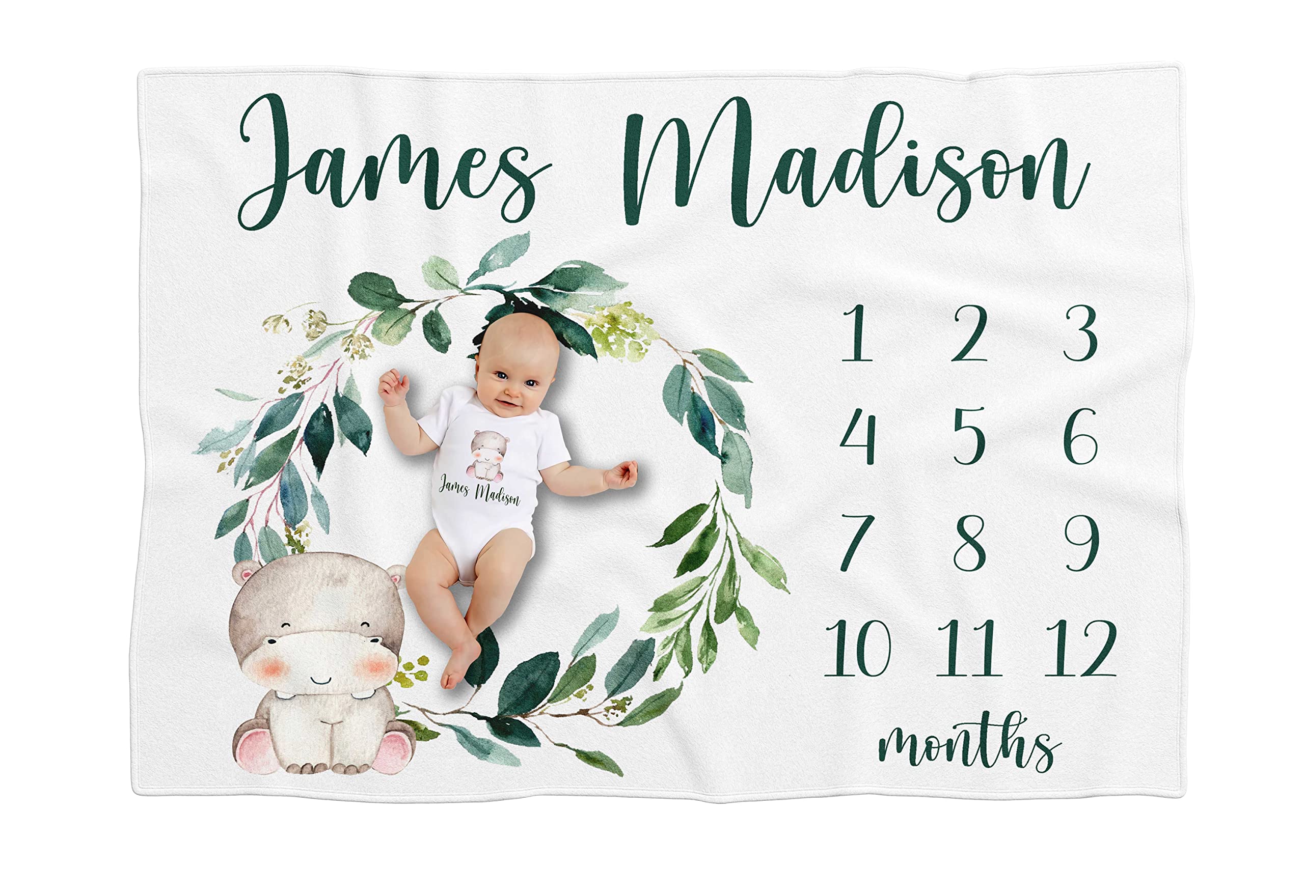 Personalized Baby Milestone Blanket for Boys & Girls - Custom Safari Jungle Animals Monthly Blanket with Name - Unique Baby Shower Gift & Newborn Present | Perfect for Nursery Decor, Photo Props & 1st Birthday Keepsakes