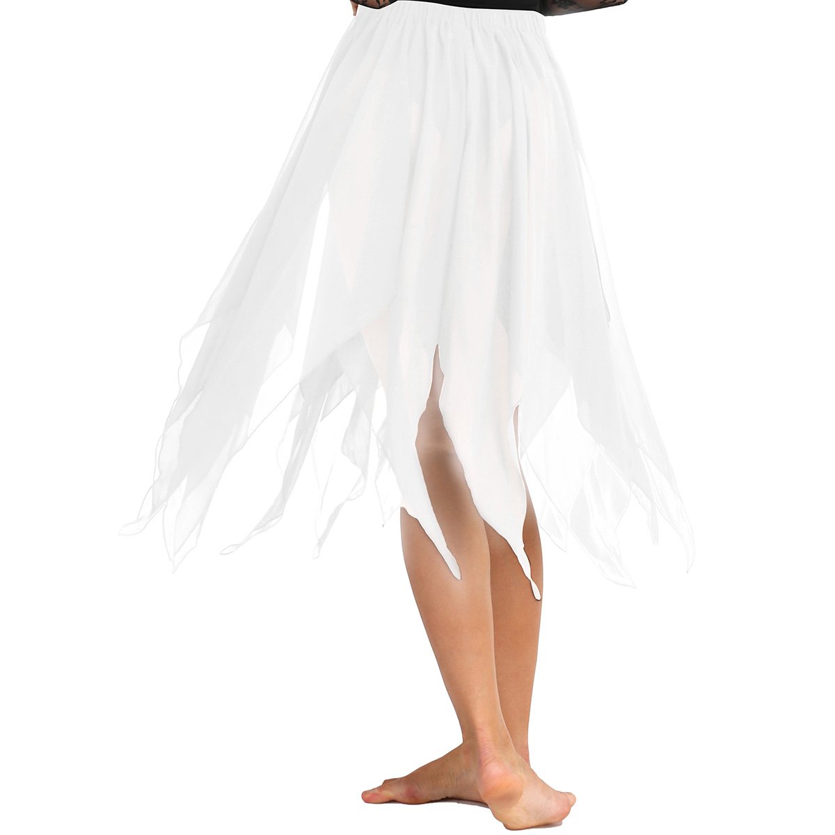 FEESHOW Women's Chiffon Long Dance Skirts - High-Low Lyrical Ballet Skirt with Side Split for Contemporary Dance & Performance Costumes