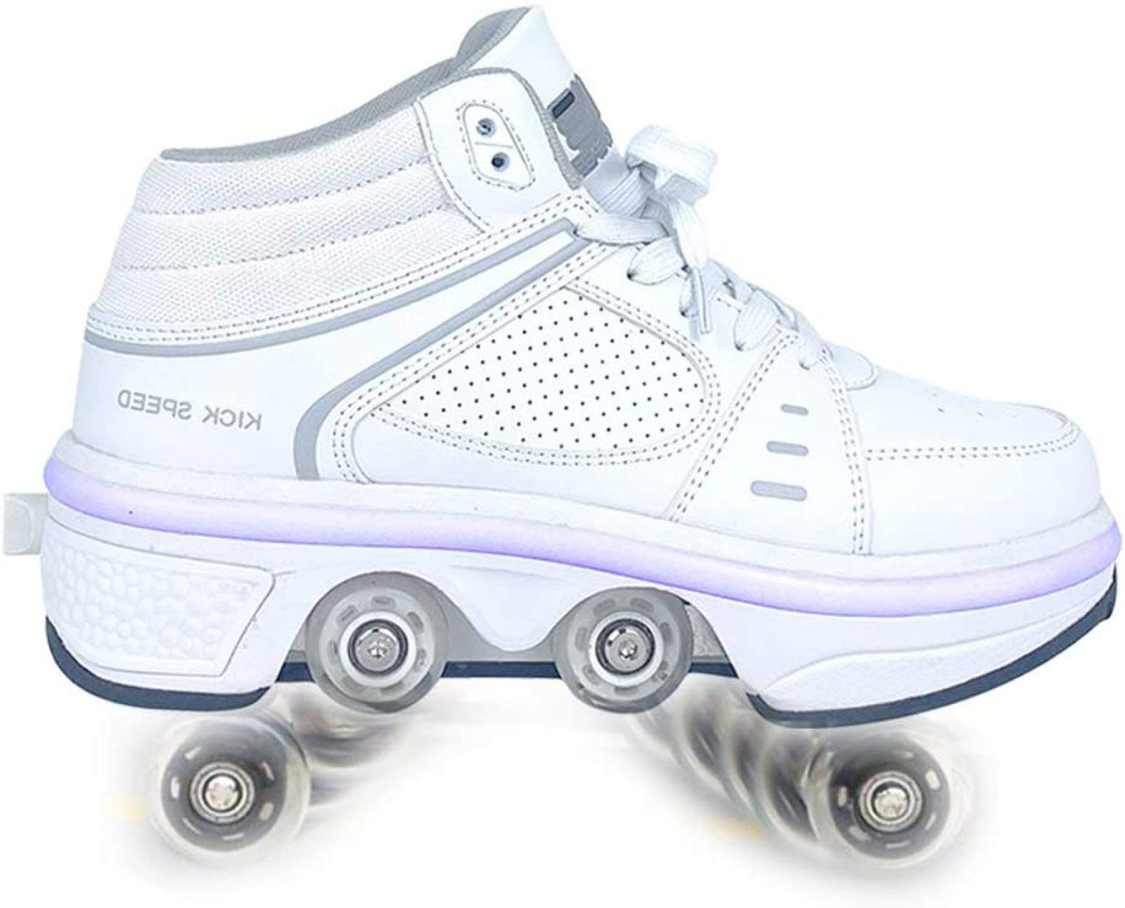 LED Light Up Roller Shoes for Kids - 2-in-1 Quad Wheel Skates for Boys & Girls (34EU) | Parkour, Outdoor Sports & Fun Activities