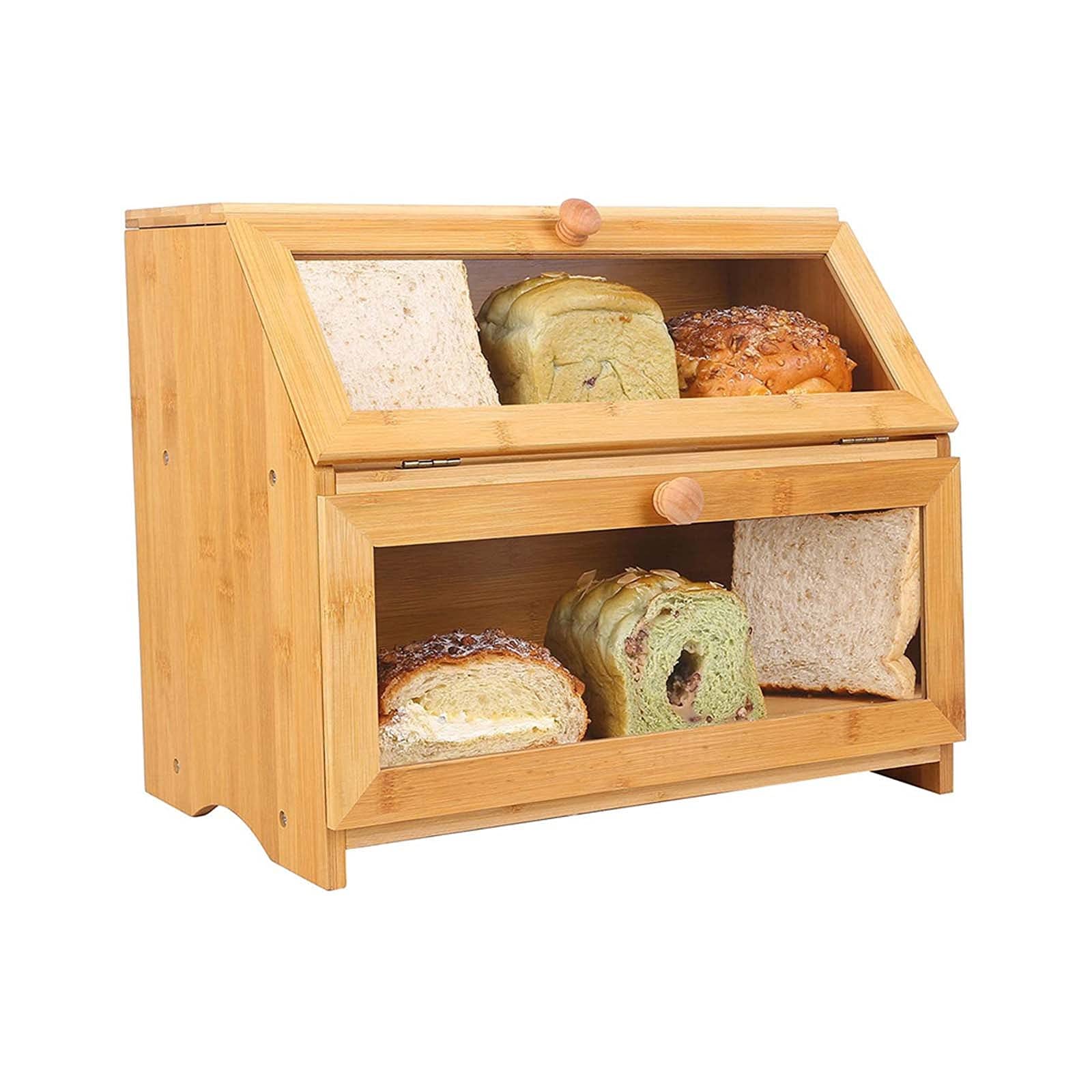TUHFG Double-Layer Wooden Bread Box with Transparent Window - Large Capacity Kitchen Counter Storage for Bread, Fruits & Pastries | Perfect for Home, Bakery & Restaurant Use