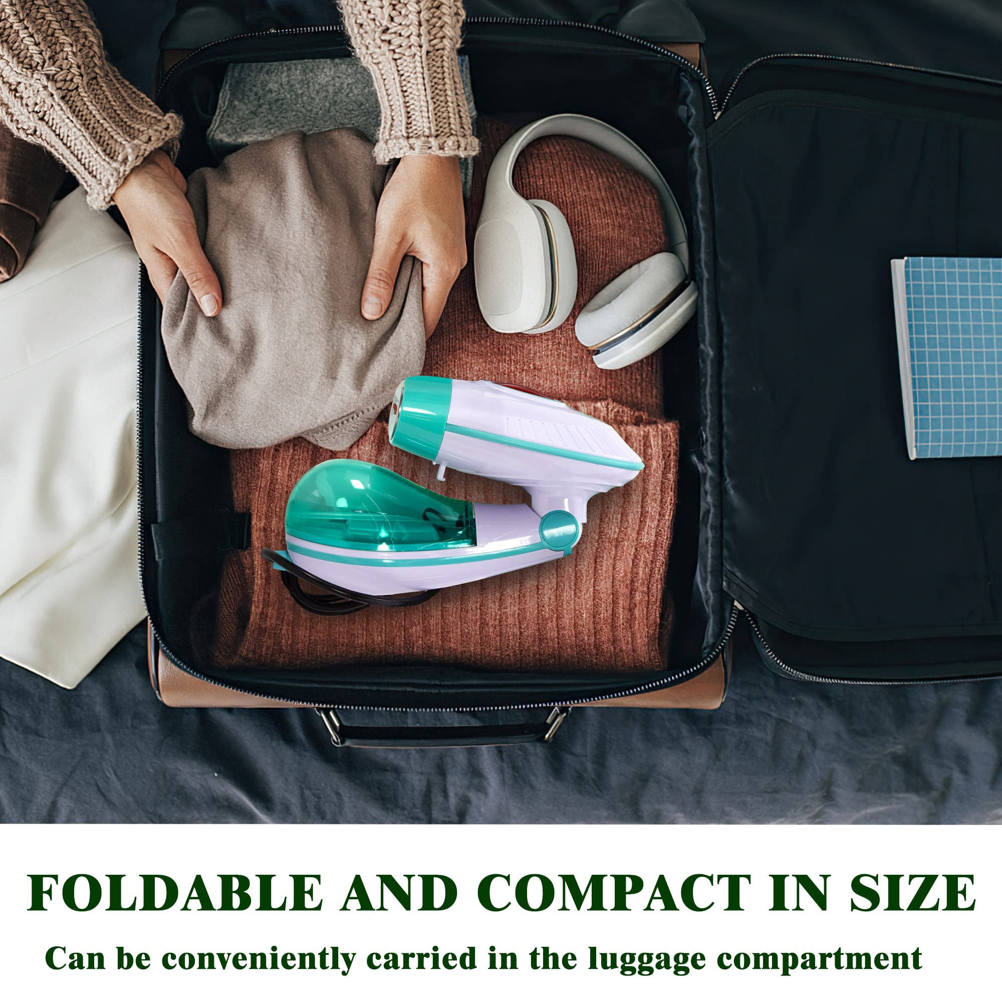 Powerful Handheld Steamer for Clothes - Portable Travel Garment Steamer with Fast 30-Second Heating | Foldable Design for Wrinkle-Free Outfits at Home & On-The-Go (Blue & White)