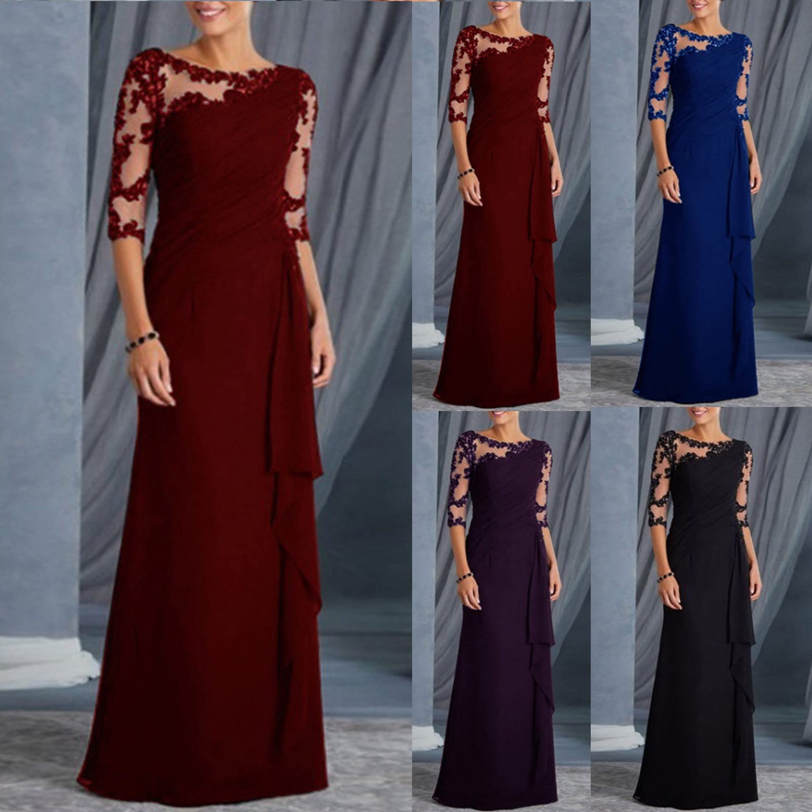 Elegant Lace 3/4 Sleeve Maxi Dress for Women | Formal Prom Evening Gown | Wedding Guest & Party Dress | Perfect for Cocktail Parties, Galas & Special Occasions