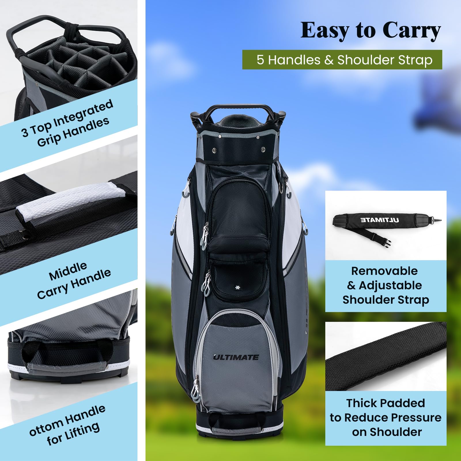 **Goplus 14-Way Top Divider Golf Cart Bag with 7 Zipped Pockets, Cooler Compartment & Rain Hood - Lightweight Golf Club Bag with Detachable Shoulder Strap for Men & Women - Perfect for Golf Tournaments, Driving Range & Travel**