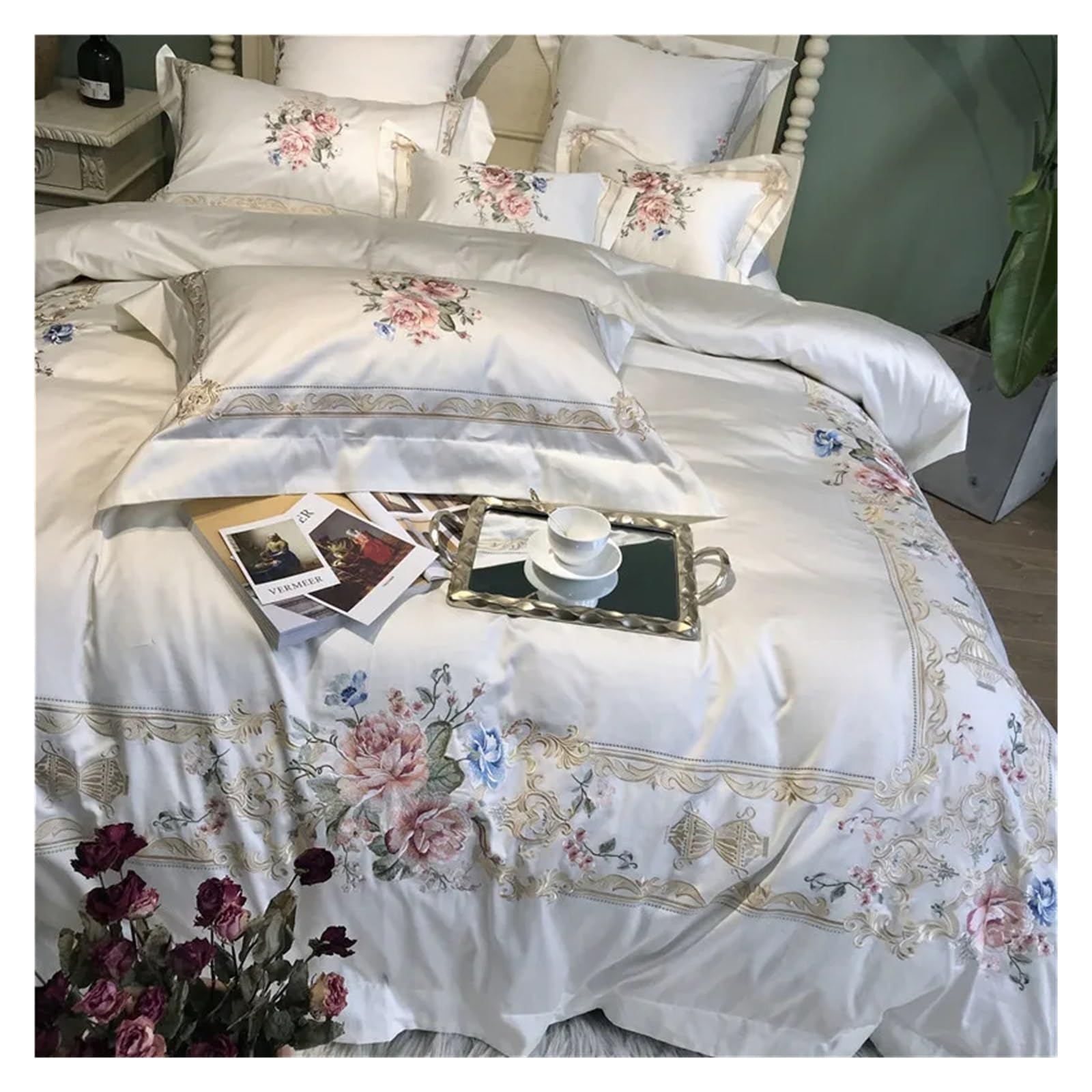 Luxury 1000TC Egyptian Cotton Bedding Set - Queen, King & Super King Size - Embroidered White Duvet Cover & Sheet Set for Ultimate Comfort & Elegance | Perfect for Master Bedrooms, Guest Rooms & Luxury Hotels