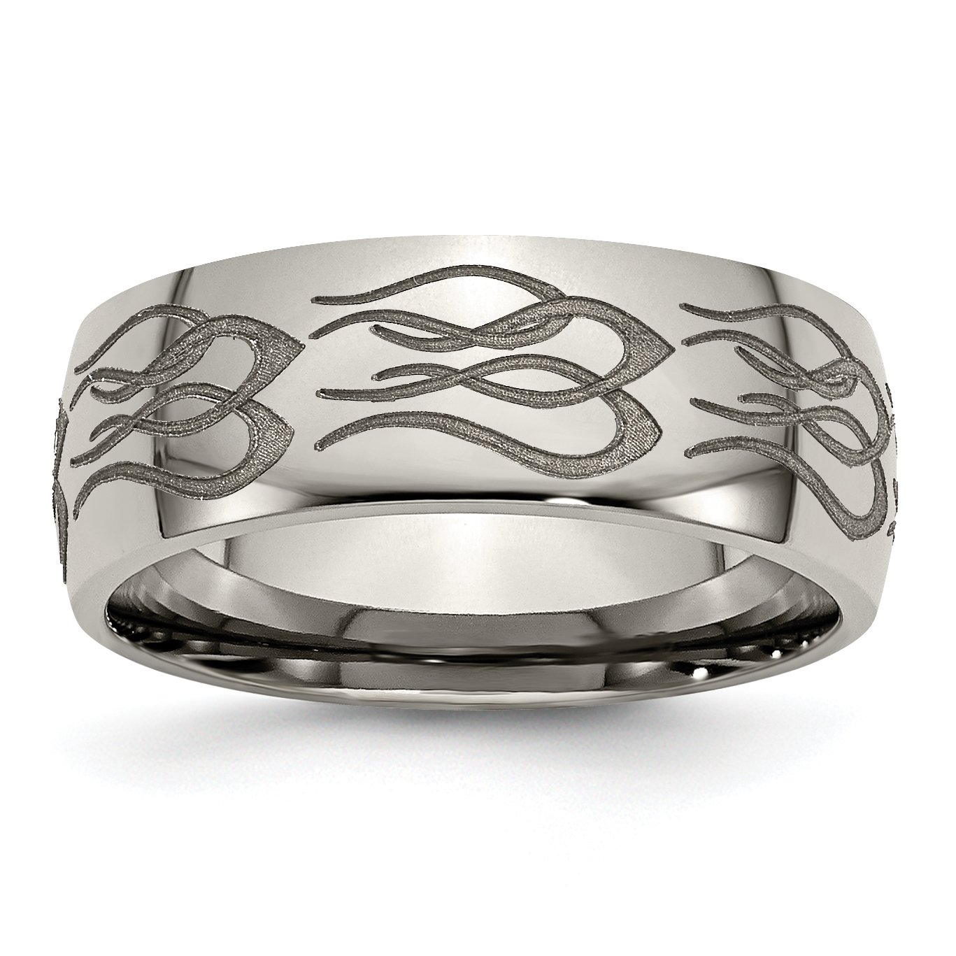Premium Titanium Chisel Ring - 8mm Polished Band with Flame Laser Design - Size 10 - Perfect for Men's Wedding Bands, Anniversary Gifts & Everyday Fashion Jewelry