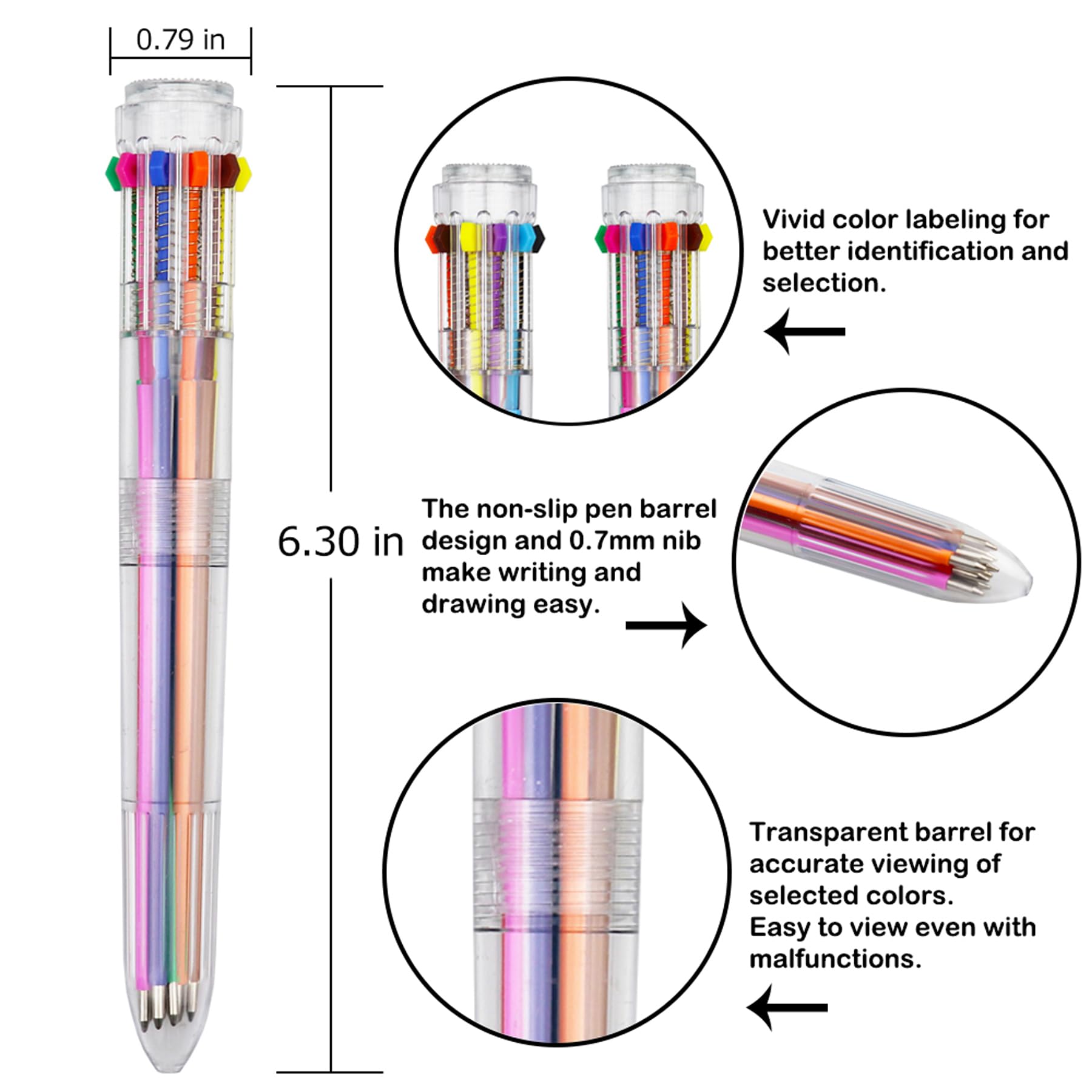 HeTaoCat 10-in-1 Multicolor Retractable Ballpoint Pens - 0.5mm Fine Point, 10 Vibrant Colors, Transparent Barrel for Smooth Writing | Perfect for Office, School, Note Taking, Journaling & Art Projects