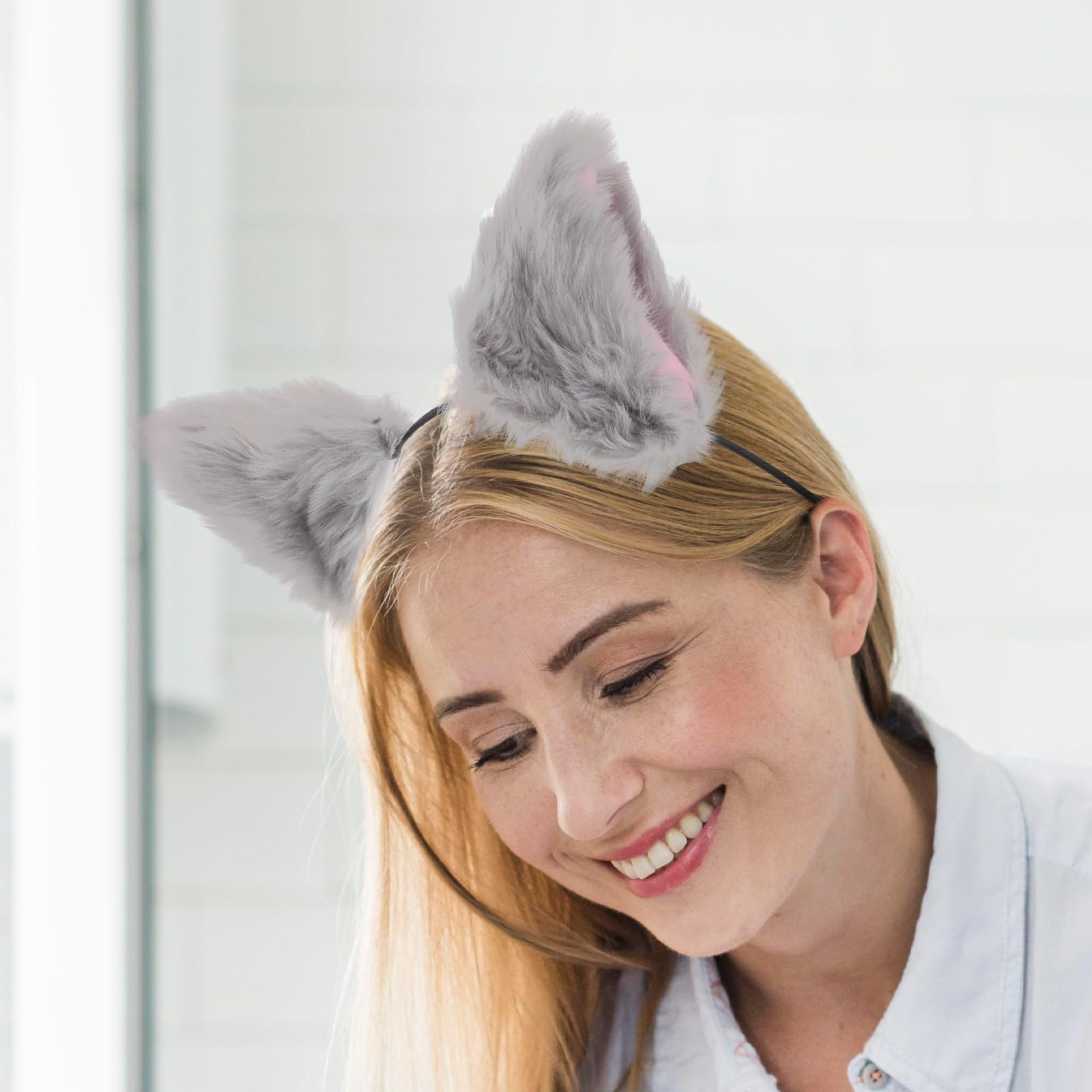Lurrose Grey Fluffy Plush Cat Ears Headband - Soft Fox Ears Hair Hoop for Women & Girls | Cute Animal Party Hair Accessories | Perfect for Cosplay, Halloween, and Themed Events