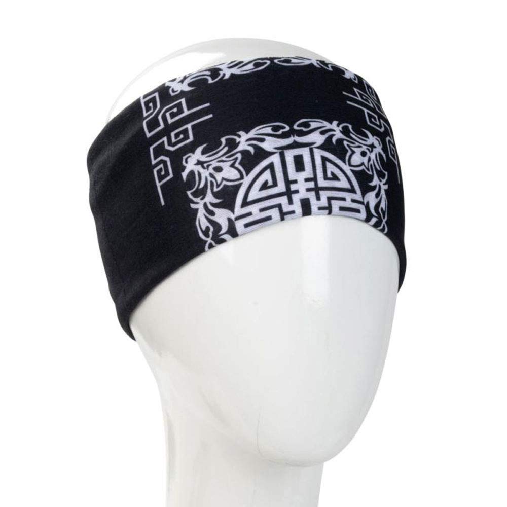 Boho Wide Black Mandala Design Infinity Headband & Bandana Face Mask for Women - Perfect for Yoga, Music Festivals & Outdoor Activities