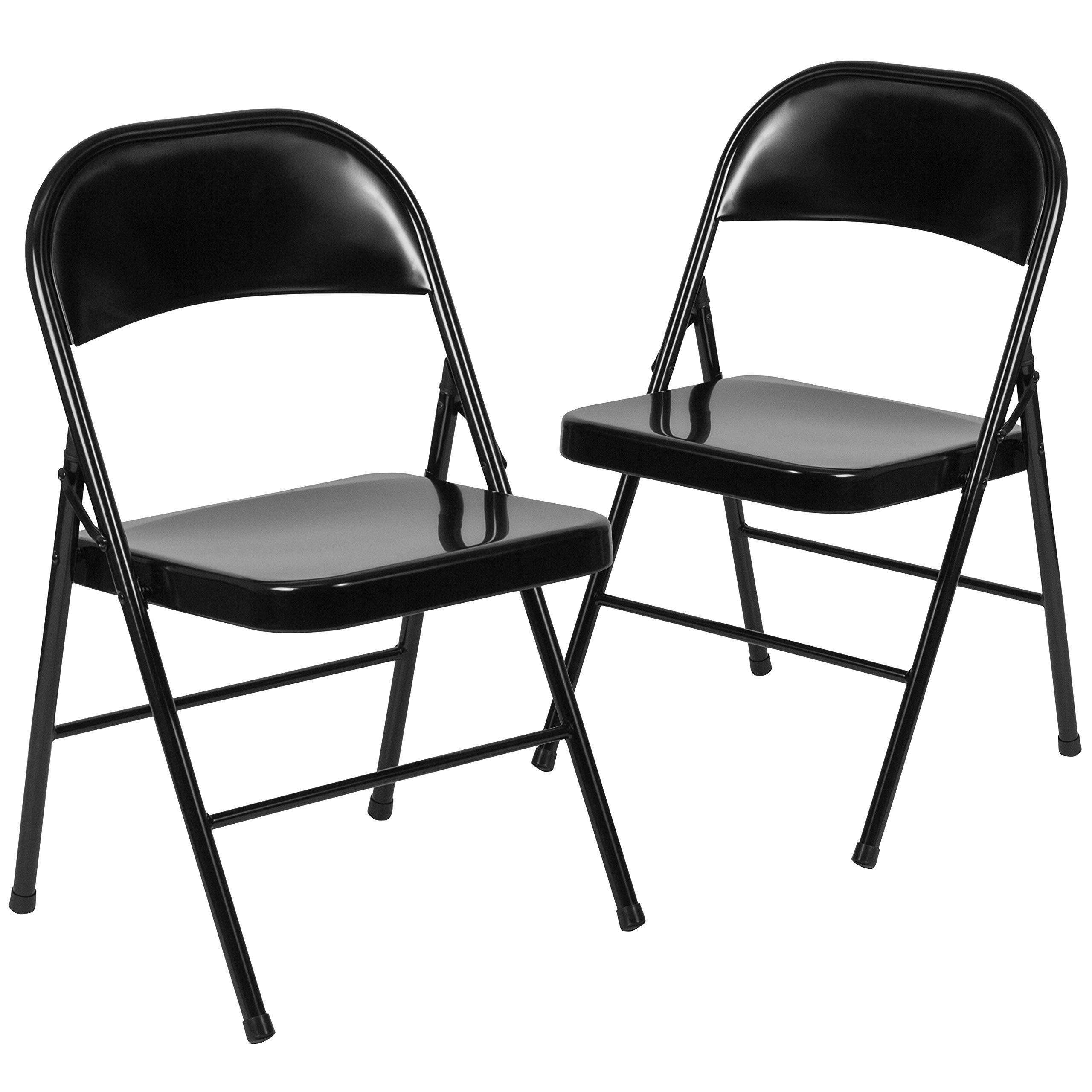 2 Pack Heavy Duty Black Metal Folding Chairs with Double Bracing - Sturdy & Portable for Outdoor Events, Parties, Camping, and Home Use