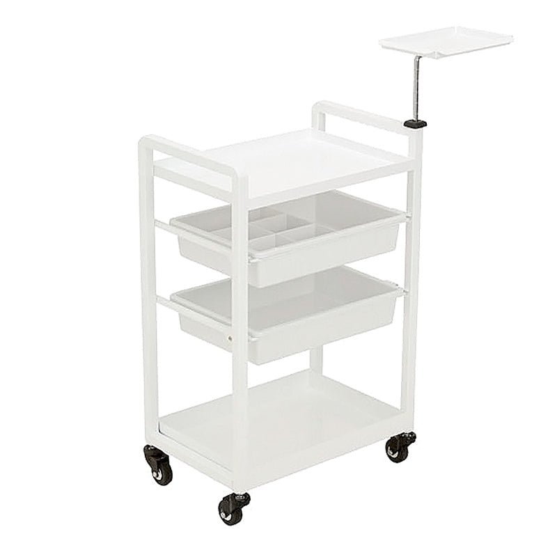 Multi-Function White Metal Utility Cart with Adjustable Holder - Perfect for Kitchen, Office, Garage & Home Organization