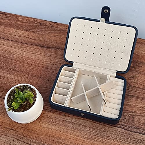 Elegant Leather Jewelry Box with Mirror - Portable Double Layer Organizer for Earrings, Rings & Accessories - Holds 68 Earrings (Black, Small) - Perfect for Travel, Gift Giving & Home Storage