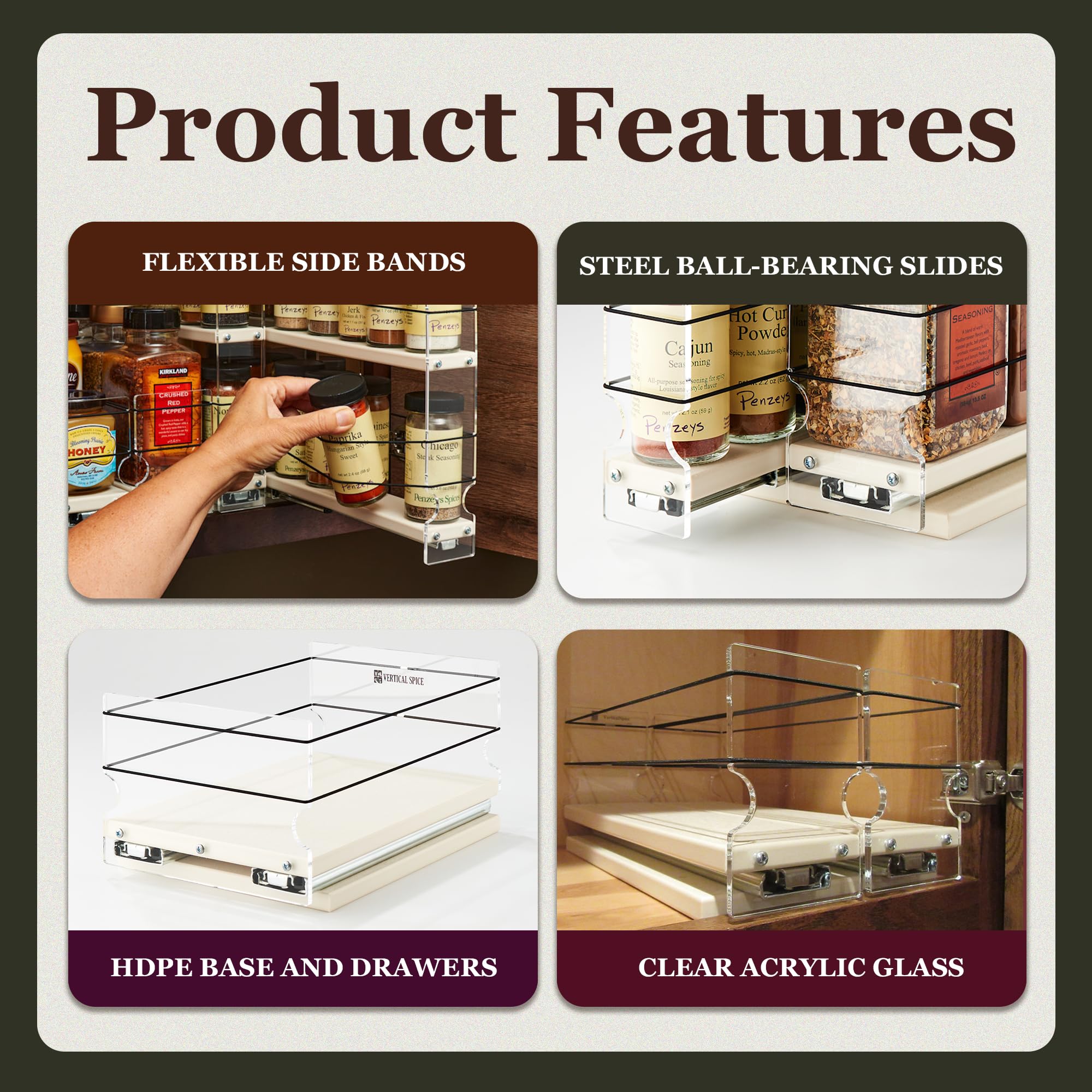 Heavy Duty Pull Out Spice Rack Drawer Organizer - 13.8