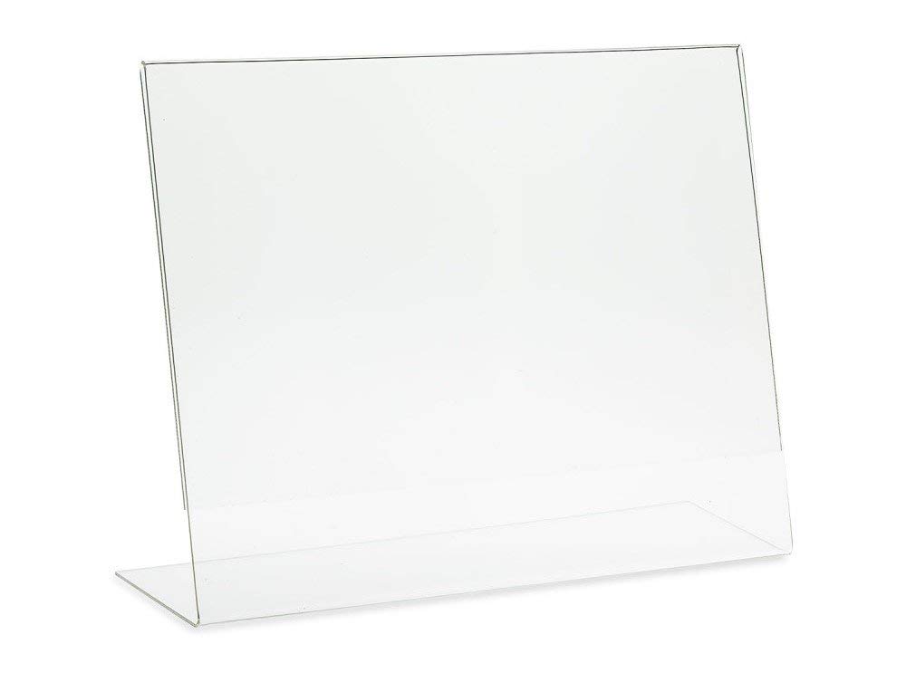 Clear Acrylic Sign Holders 11 x 8.5 Inches - 25 Pack Horizontal Landscape Slanted Display Stands for Office, Retail, Home & Events - Durable Picture Frames & Menu Holders