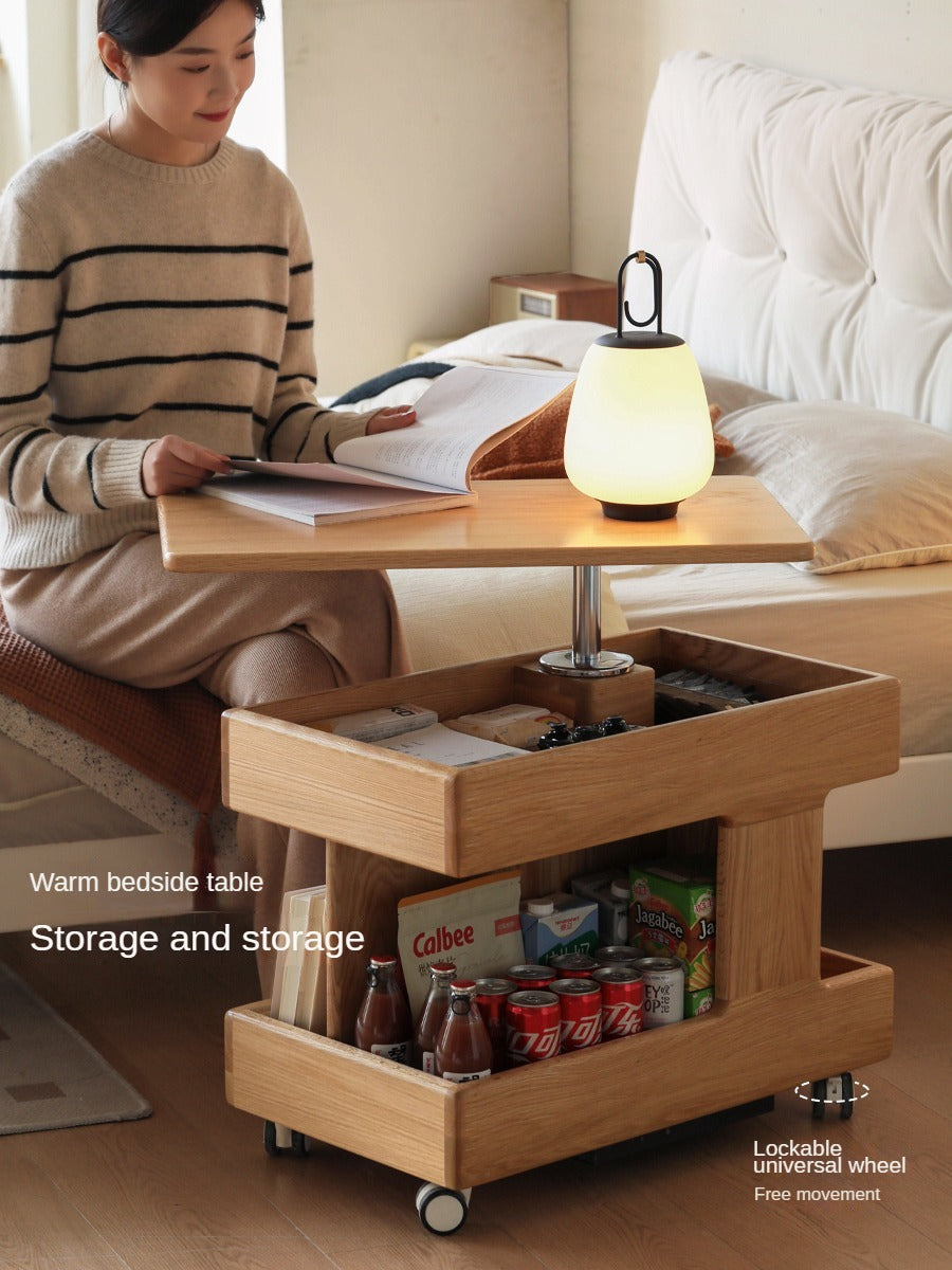 Premium Solid Wood Rotating Mobile Side Table - Oak, Cherry, Black Walnut | Modern End Table for Living Room, Bedroom, Office & Small Spaces