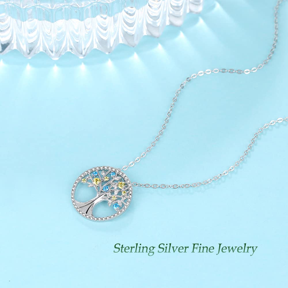Tree of Life Necklace for Women - Sterling Silver Birthstone Jewelry with Aquamarine, Emerald & More - Perfect Birthday Gift for Wife, Mom, Sister - March & April Birthstones - Ideal for Weddings, Anniversaries & Special Occasions