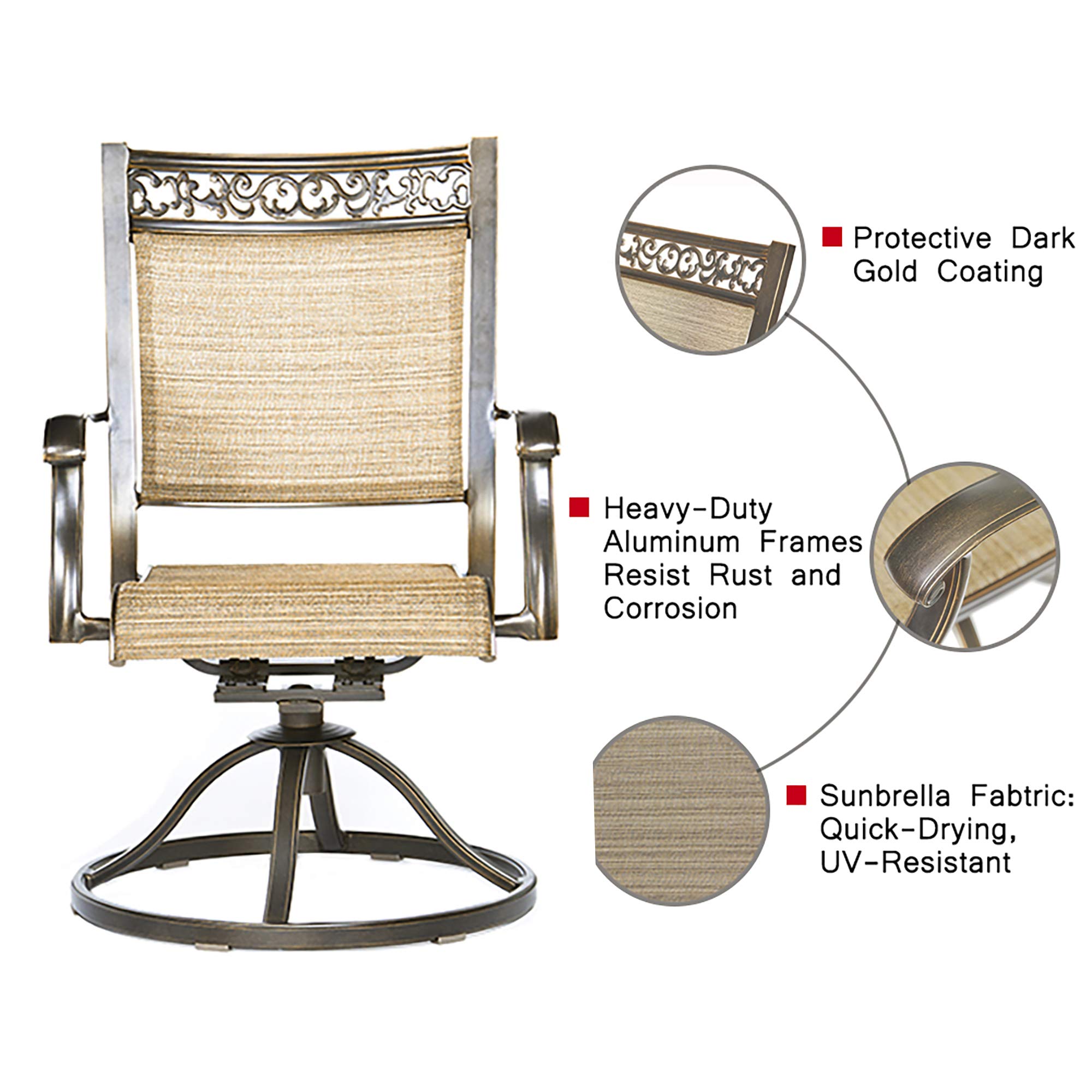 DALI 3-Piece Bistro Set with Swivel Rocker Chairs - Handmade Contemporary Round Table Outdoor Patio Furniture for Garden, Backyard, and Balcony Use