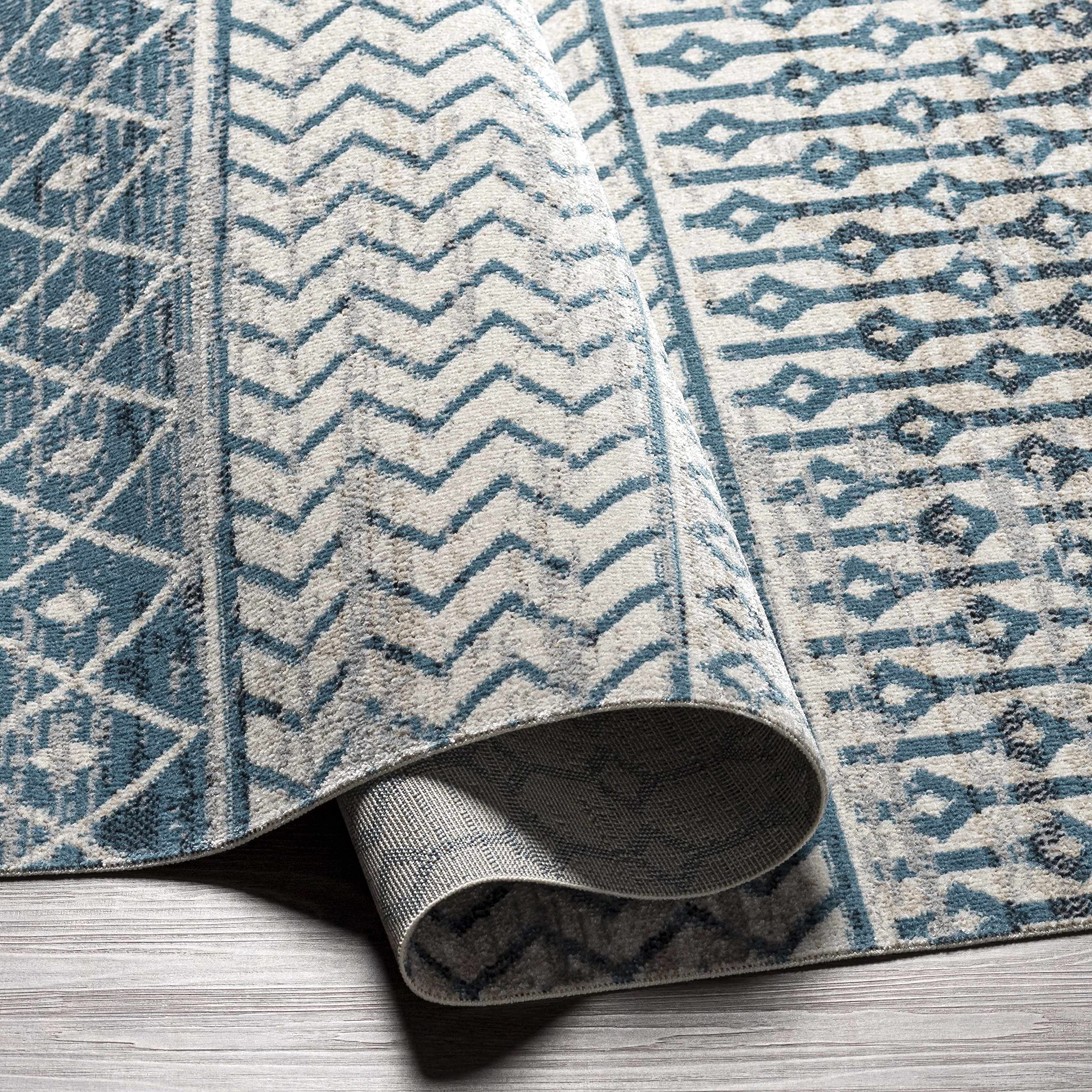 Hauteloom Pinamopoan Machine Washable Area Rug for Living Room & Bedroom - Black, Blue, Gray - 6'7