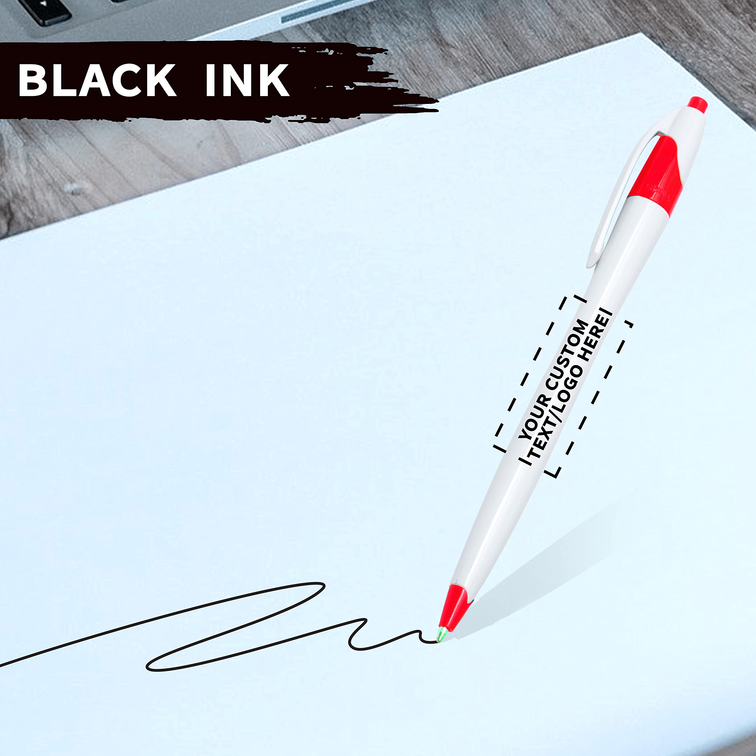 Custom Slim Curvy Ballpoint Pens - 10-Pack Bulk Personalized Pens with Black Ink, Retractable Design for Office, School & Tradeshows (Red) - Perfect for Branding, Corporate Gifts & Promotional Events