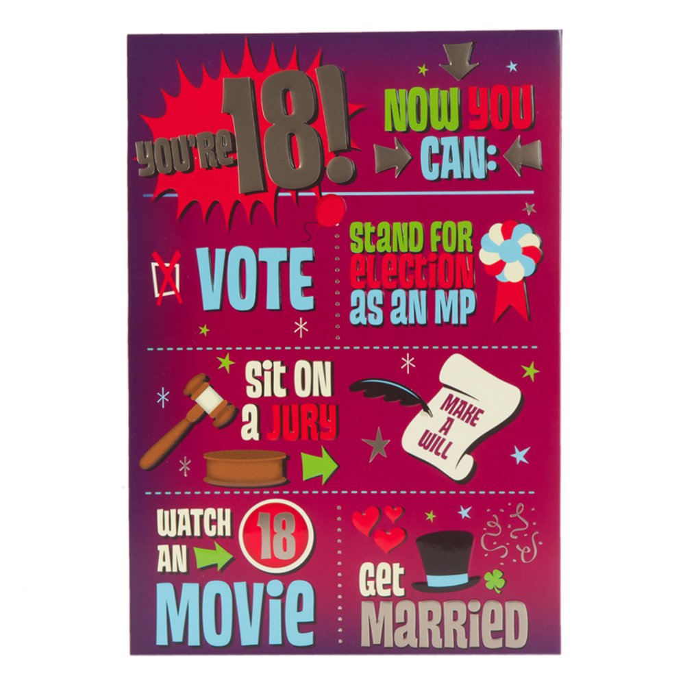 Hallmark 18th Birthday Humor Embossed Greeting Card - Medium Size for Teens & Young Adults | Perfect for Milestone Celebrations, Graduation Gifts & Coming of Age Parties