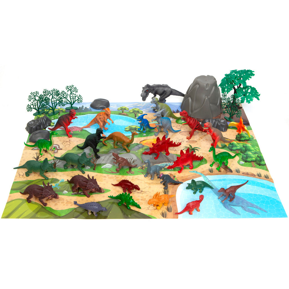 Boley Dinosaur Adventures Play Bucket - 40pc Prehistoric Dinosaur Toys Set with Figures & Accessories for Kids - Perfect for Imaginative Play, Birthday Gifts & Educational Learning Activities