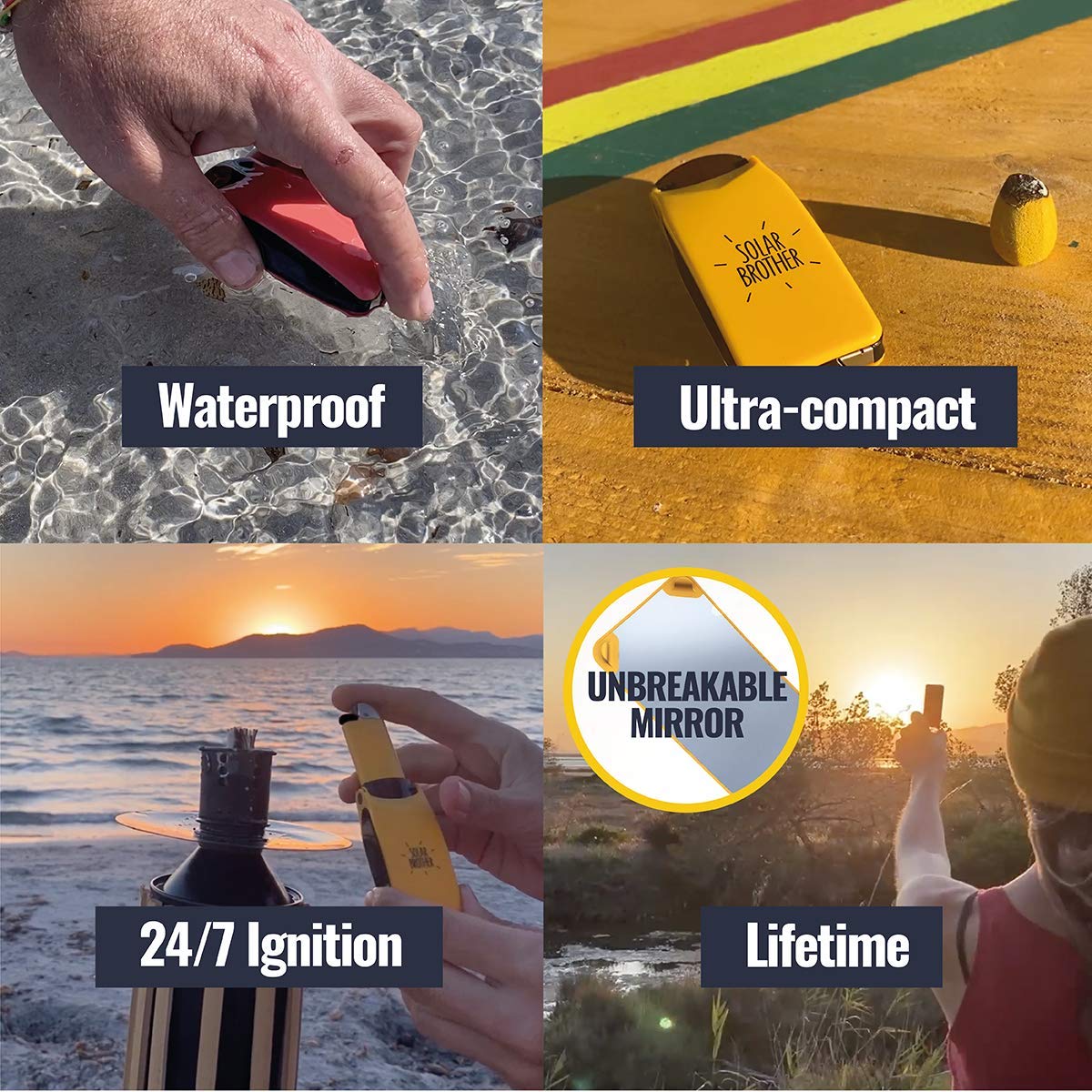 SUNCASE Gear® Solar Lighter - Waterproof, Windproof, Rechargeable Outdoor Survival Fire Starter (Red) - Perfect for Camping, Hiking, Emergency Kits & BBQ Grilling