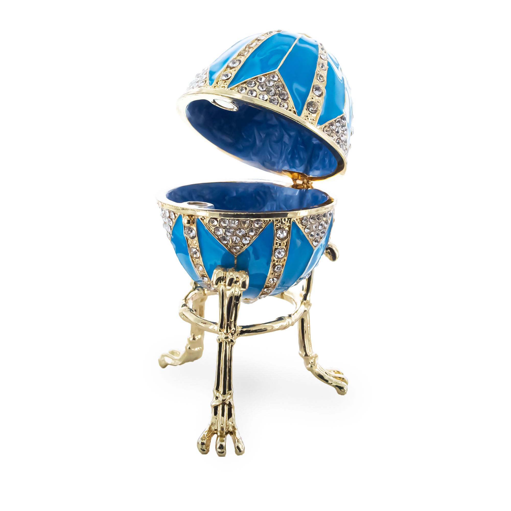 BestPysanky Crystal Rhombus Blue Enamel Royal Inspired Metal Easter Egg - 3.15 Inch Ukrainian Decor for Easter Celebrations, Home Display & Gift Giving