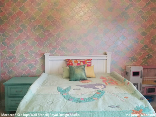 Moroccan Scallops Wall Stencil - DIY Home Decor Stencil for Walls, Ceilings & Furniture - Arabic Geometric Pattern Painting Template for Bedroom, Living Room & Nursery Decoration
