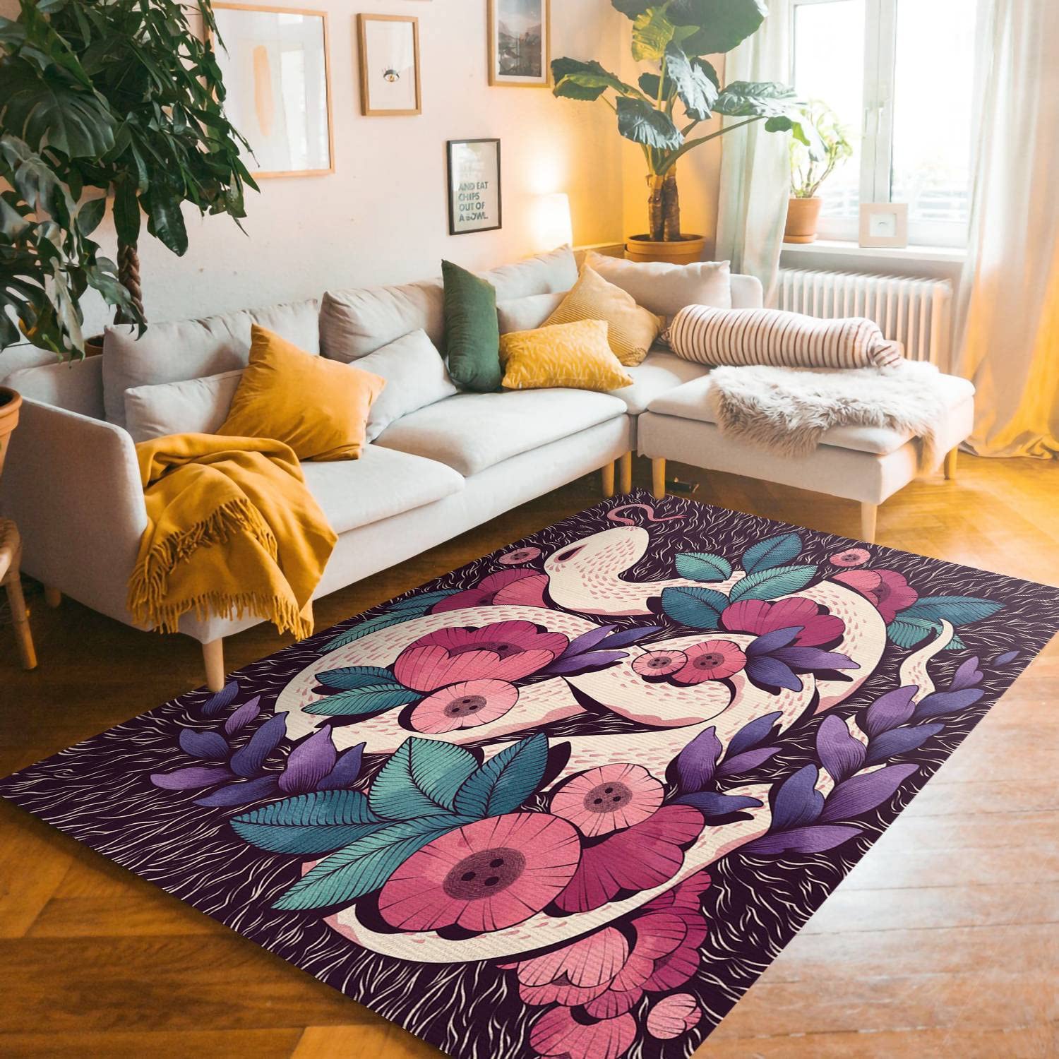 Modern Gothic Floral Snake Witch Area Rug - Non-Slip Absorbent Washable Rug for Living Room, Bedroom, Office & Nursery - 18