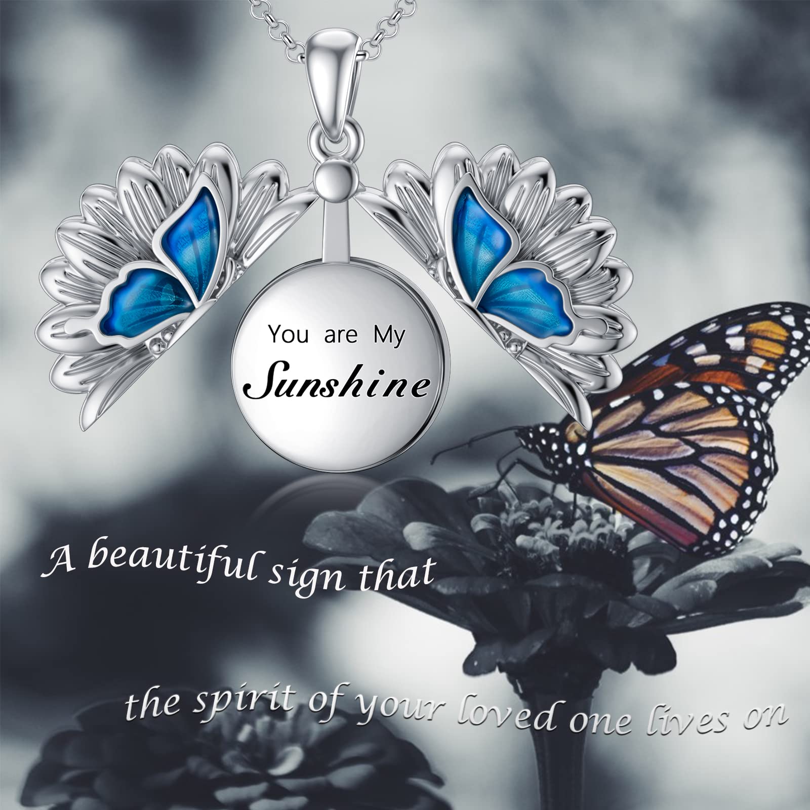 SOULMEET Memorial Jewelry - Silver & Gold Sunflower & Butterfly Cremation Urn Necklace for Ashes - Keepsake Pendant to Cherish Loved Ones | Perfect for Funerals, Memorials & Everyday Wear to Keep Memories Close