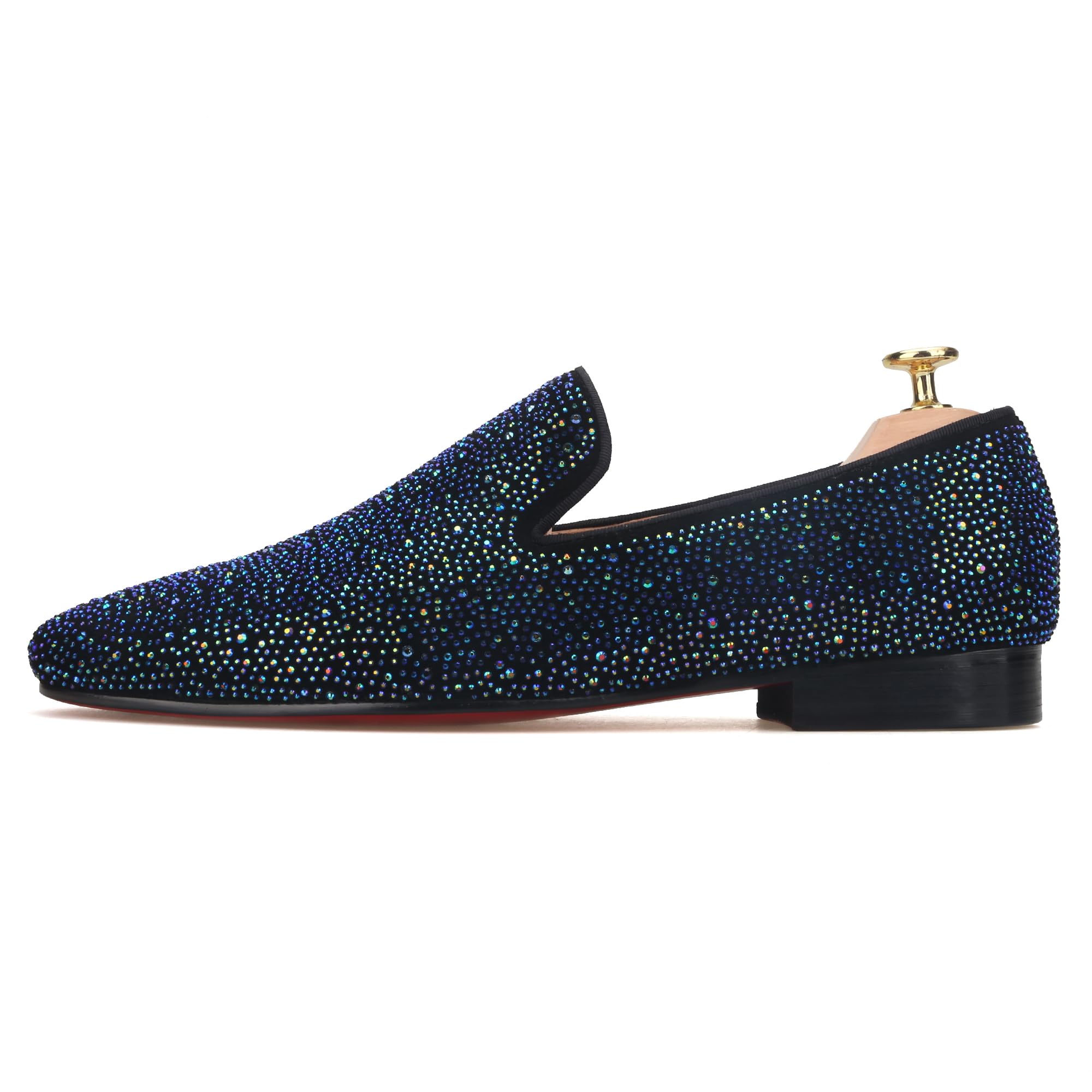 FERUCCI Men's Blue Crystal GZ Rhinestone Loafers - Comfortable Slip-On Shoes for Casual Wear, Parties & Home Use