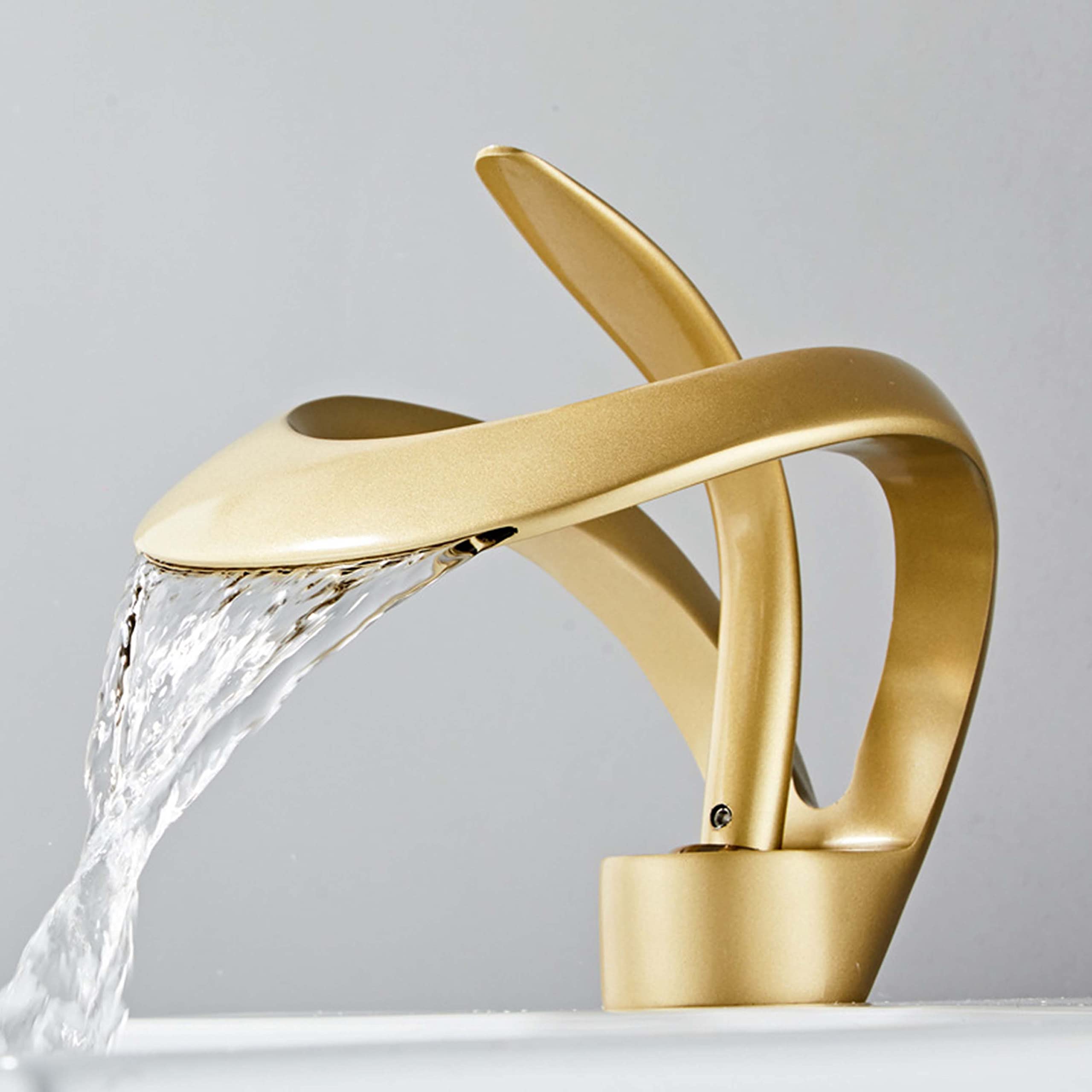 Elegant Brass Waterfall Bathroom Faucet - Brushed Gold for Vanity Sink