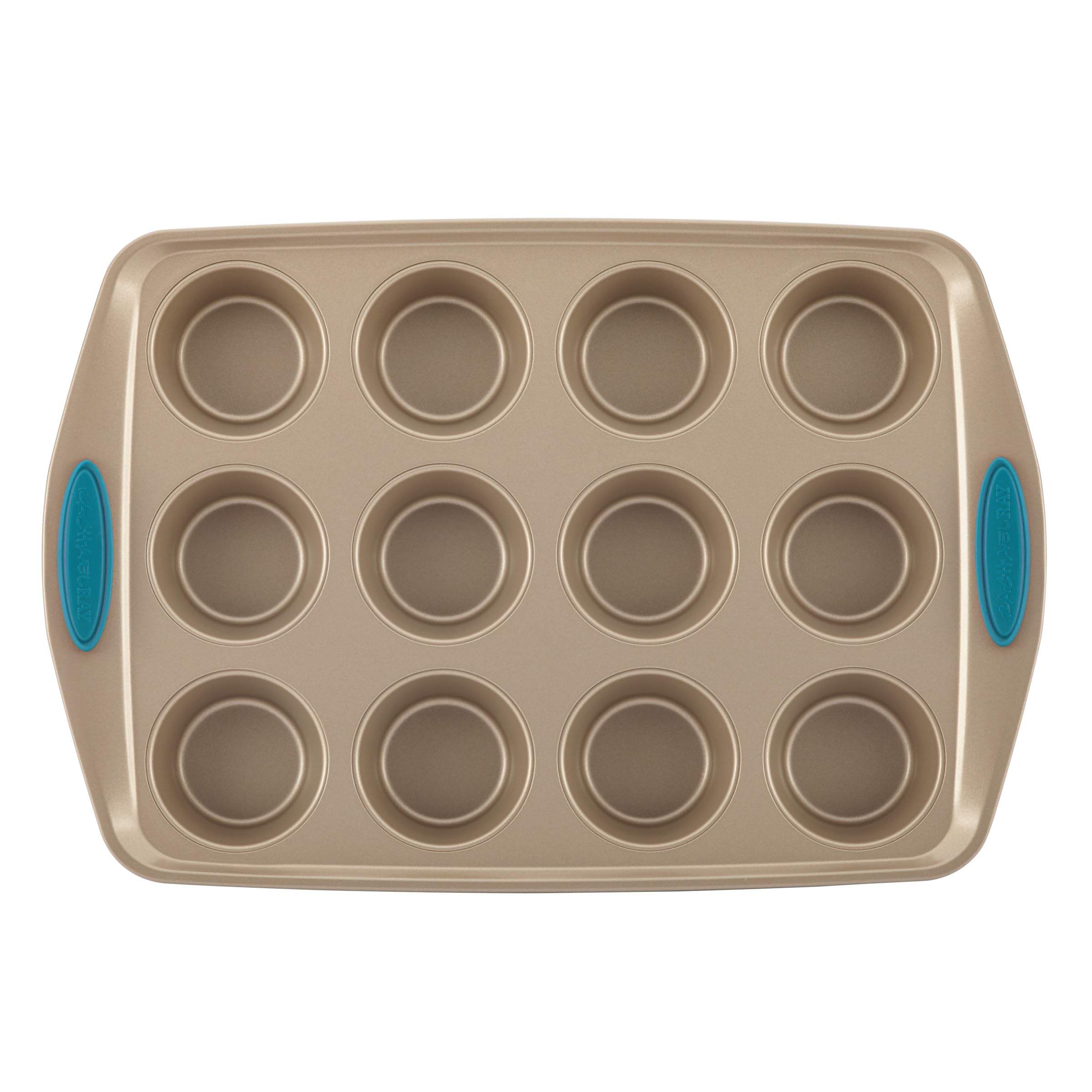Rachael Ray 47578 10-Piece Nonstick Bakeware Set with Grips - Latte Brown & Agave Blue - Includes Bread Pan, Baking Sheet, Cookie Sheet, Cake Pan & Muffin Pan - Perfect for Baking Cookies, Cakes, Bread & Muffins at Home