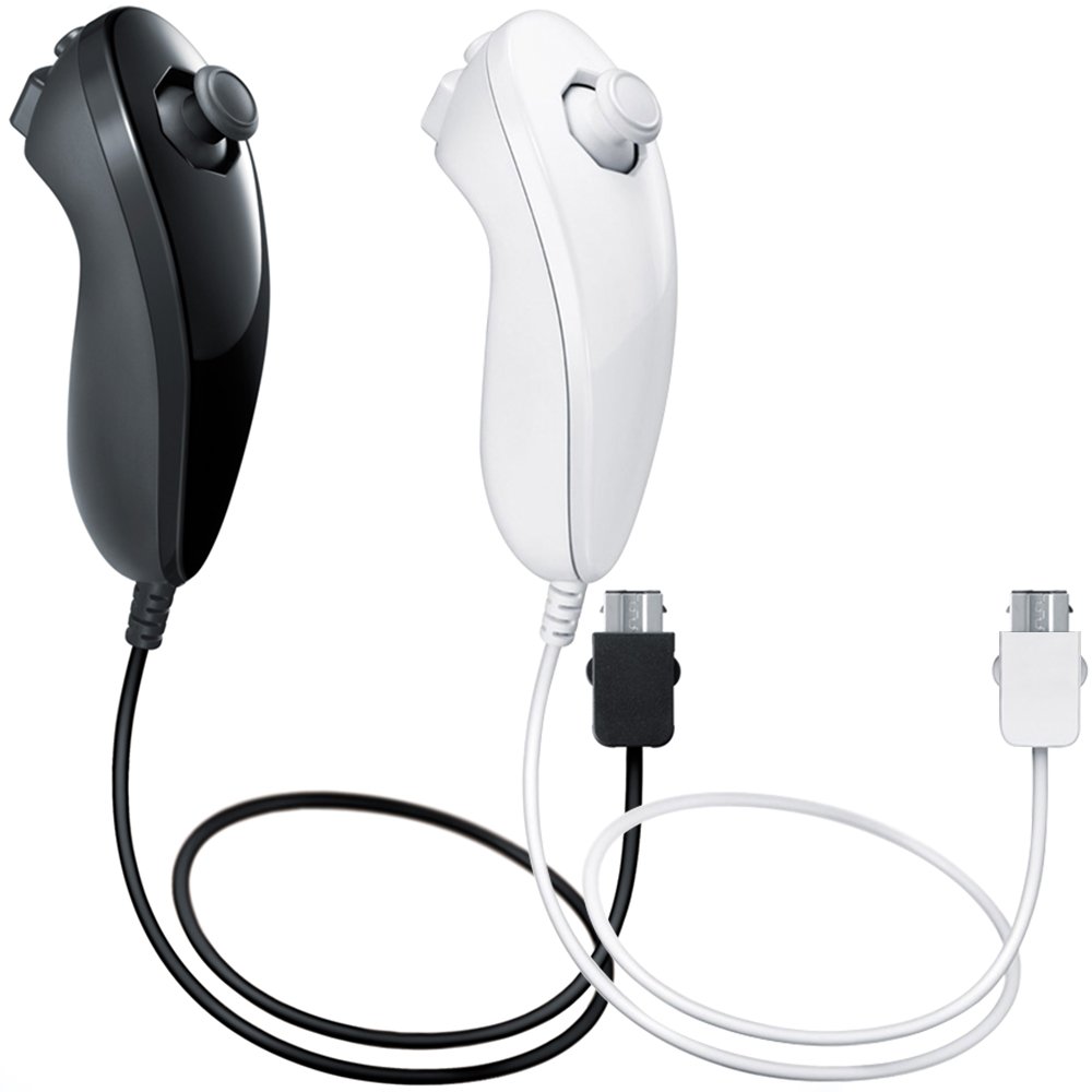 AFUNTA 2-Pack Replacement Nunchuk Controllers for Nintendo Wii U - Black & White - Perfect for Wii U Gaming, Fitness & Party Play