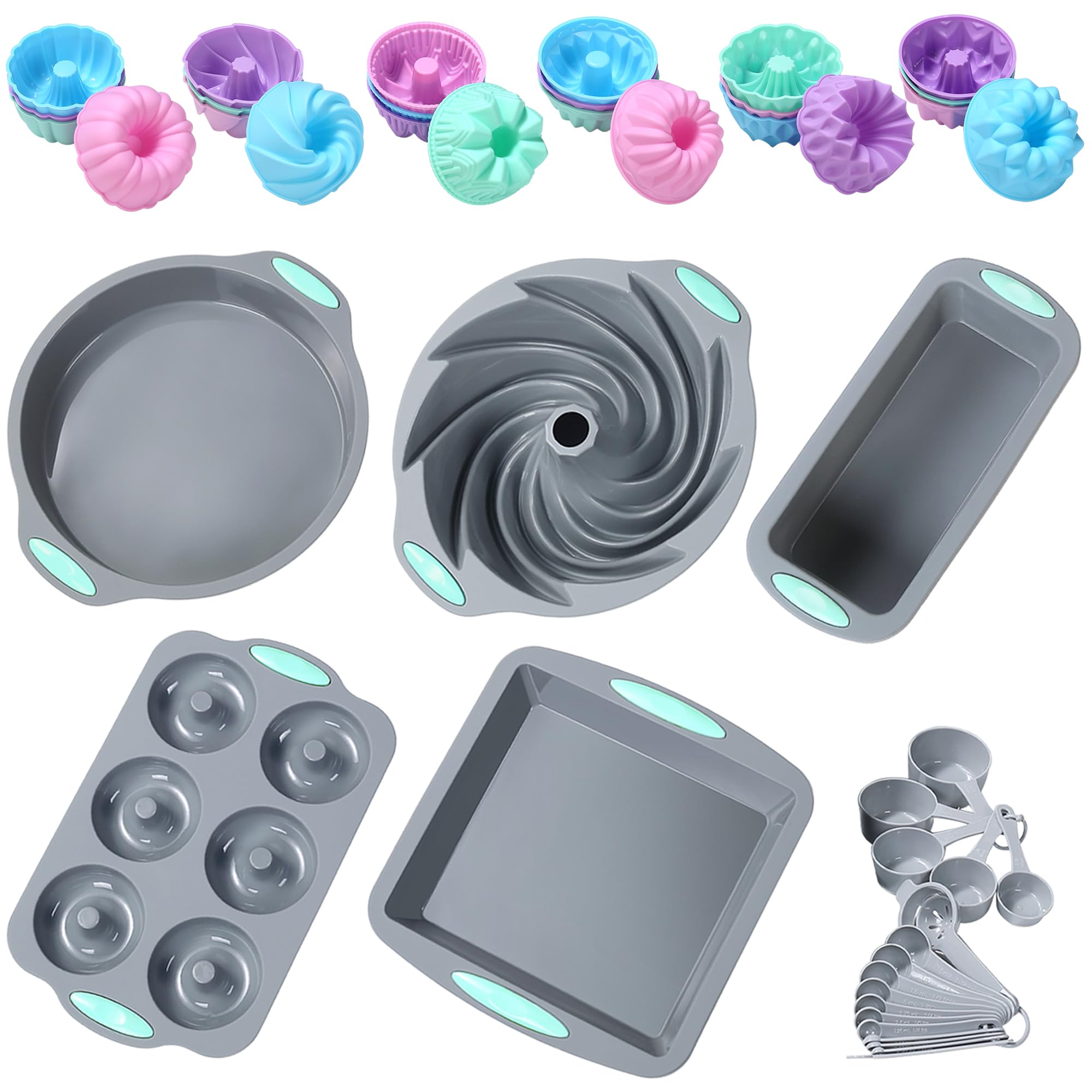 46-Piece Silicone Bakeware Set - Non-Stick Oven Baking Pans, Cake Molds, Chiffon Pan, Donut Pan, Square & Loaf Pan for Home Baking, Party Desserts & Holiday Cooking