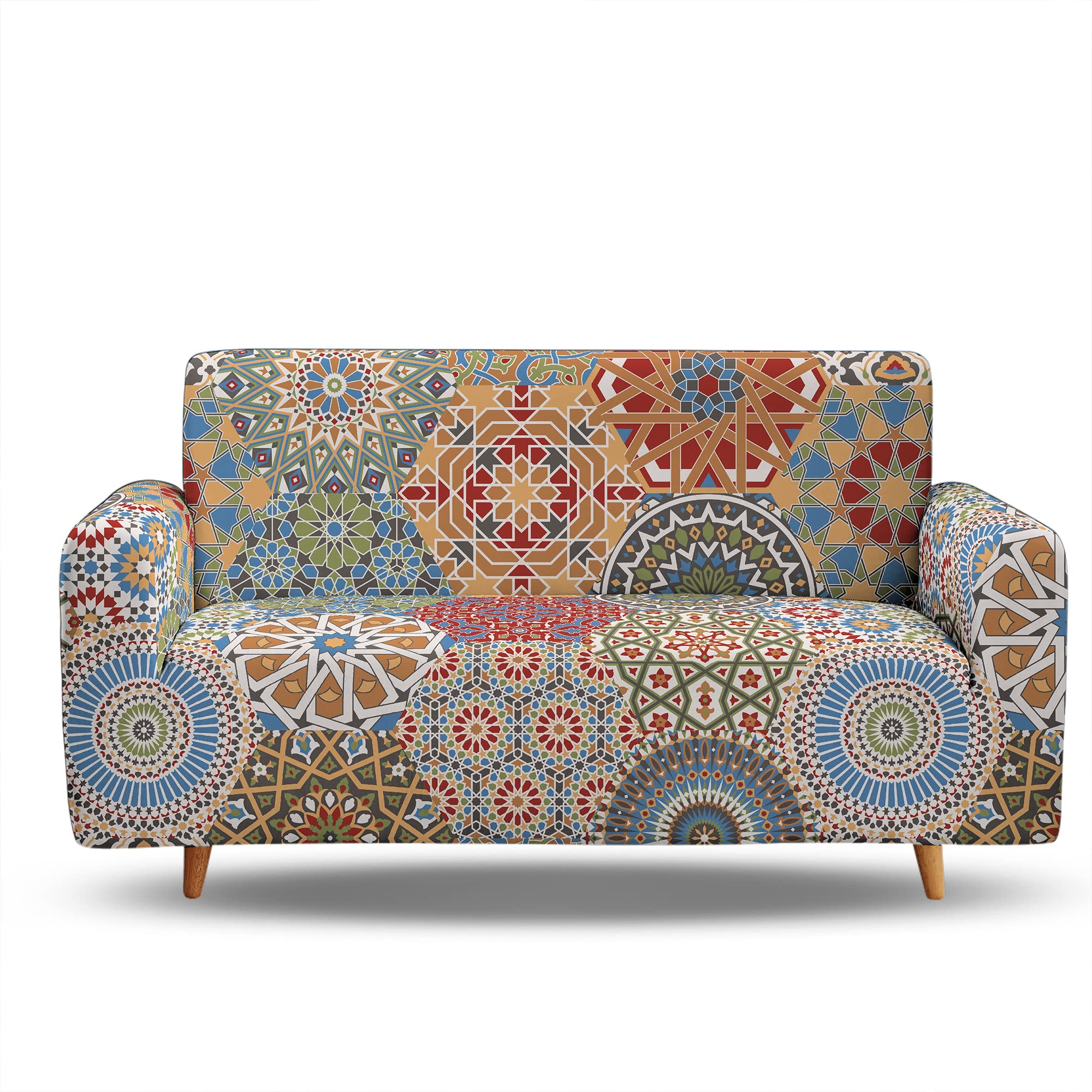 BSNTTH Stretch Elastic Sofa Covers - Printed Retro Mandala Ethnic Design, Universal Furniture Protector for 3 Cushion Couches & Loveseats (X-Large, 4 Seater) - Perfect for Living Room Decor, Home Styling & Furniture Protection