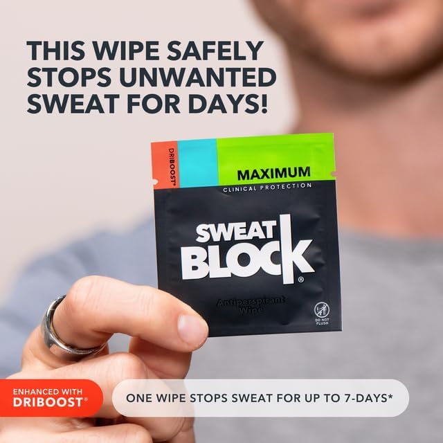 SweatBlock Clinical Strength Antiperspirant Wipes for Hyperhidrosis - 7 Days Sweat Protection per Wipe - Dermatologist Tested for Men, Women & Teens - 30 Count Pack - Ideal for Gym, Work & Social Events