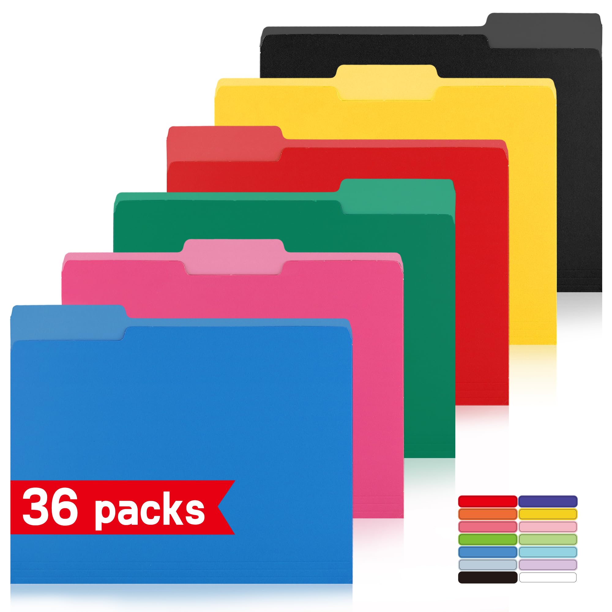 36-Pack Colored File Folders - Letter Size with 1/3 Cut Tabs, Two-Tone Assorted Colors for School, Office & Home Organization - Perfect for Document Sorting, Classroom Supplies & Office Filing Systems