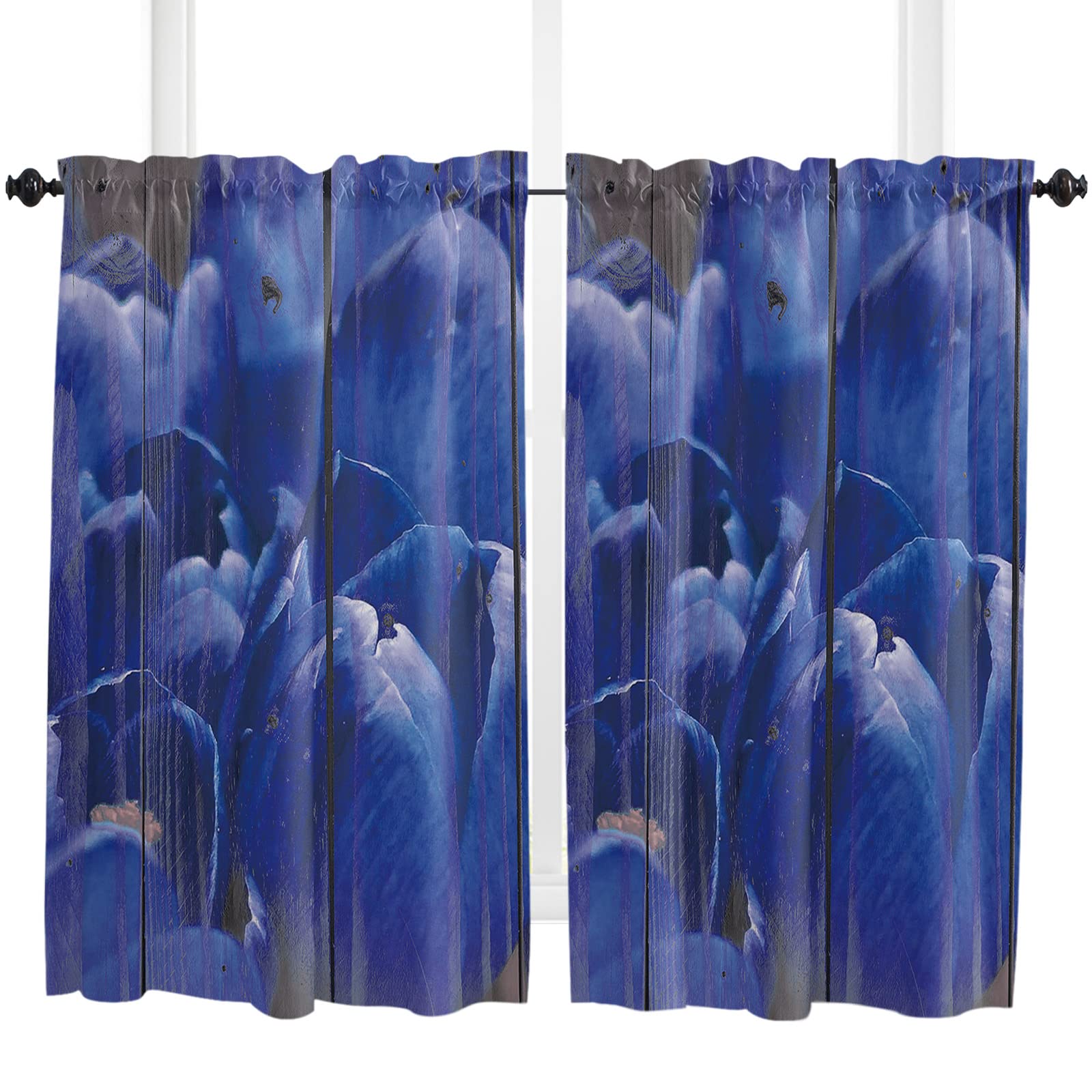 Purple Tulips Window Curtains Set of 2 - 27.5x45in for Room & Kitchen Decor