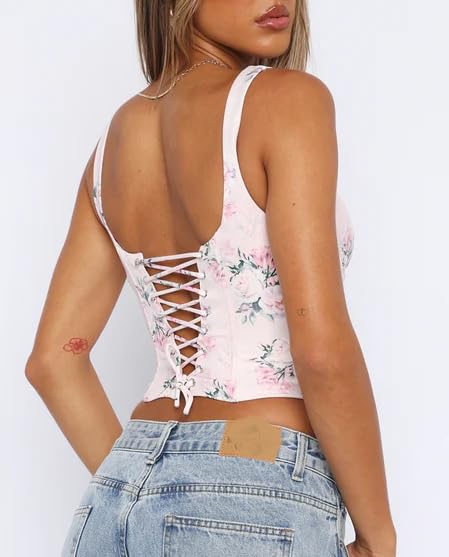 Sexy Strappy Tank Crop Top for Women - Backless Bustier Low Cut Cami Corset | Y2K Summer Trendy Sleeveless Shirt | Perfect for Beach, Club, and Night Out