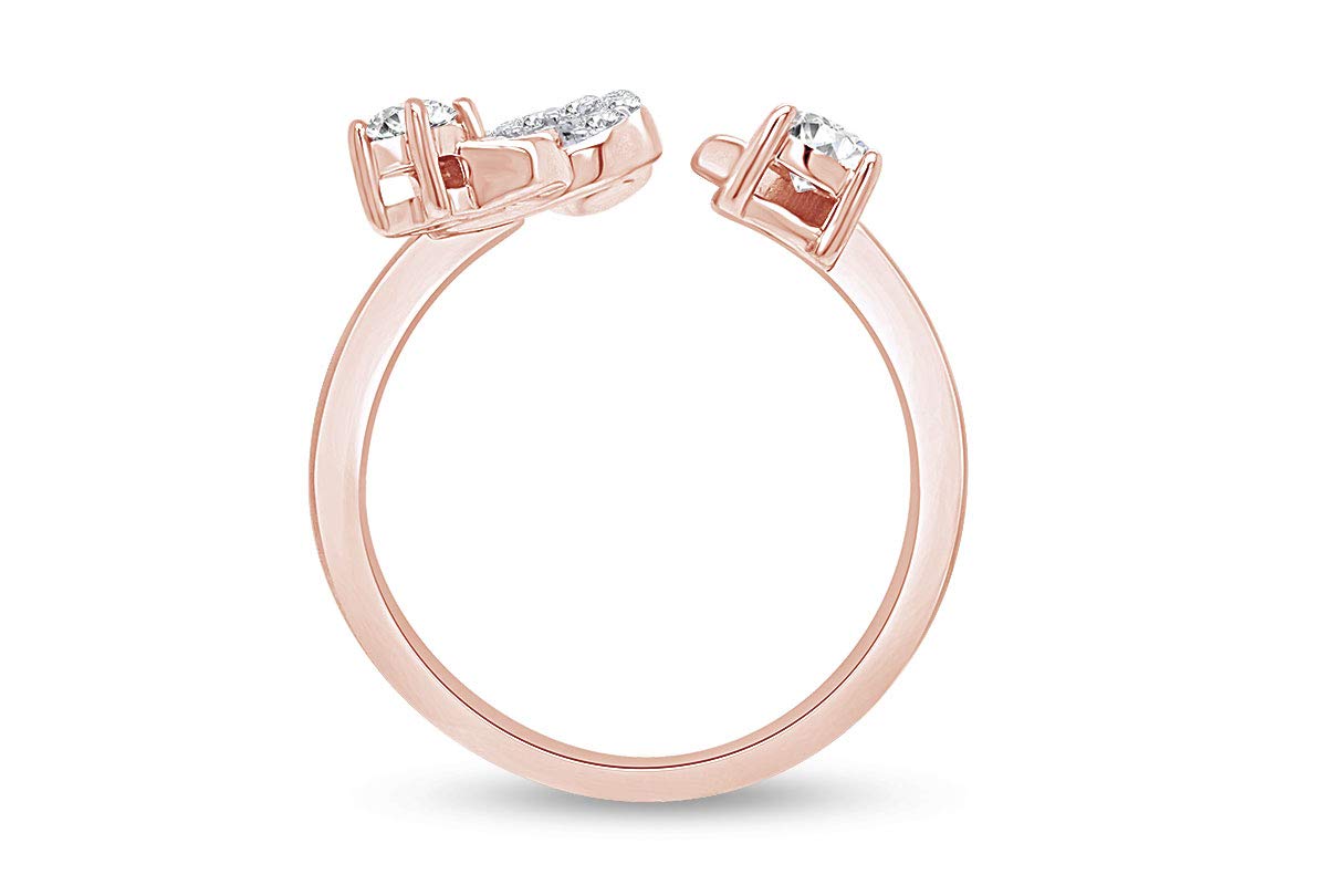 14K Gold Over Sterling Silver Round Cut White Cubic Zirconia Musical Note Adjustable Fashion Ring - Perfect for Gifts, Music Lovers & Everyday Wear