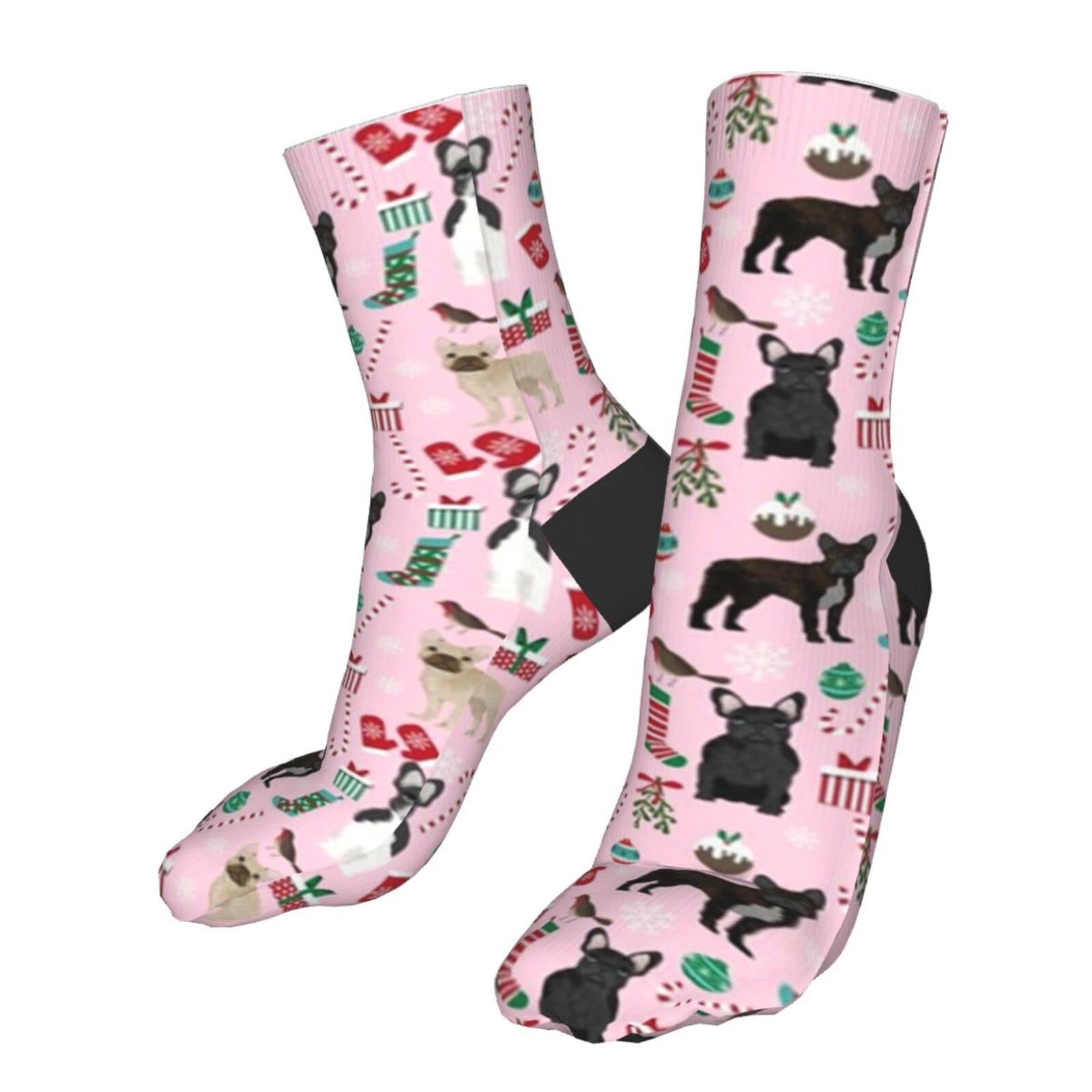 **AOTOSE French Bulldog Christmas Holiday Socks for Men & Women - Cushioned Cotton Crew Socks for Running, Walking & Gifts**    *(Perfect for Christmas Gifts, Casual Wear, Workouts & Dog Lovers!)*