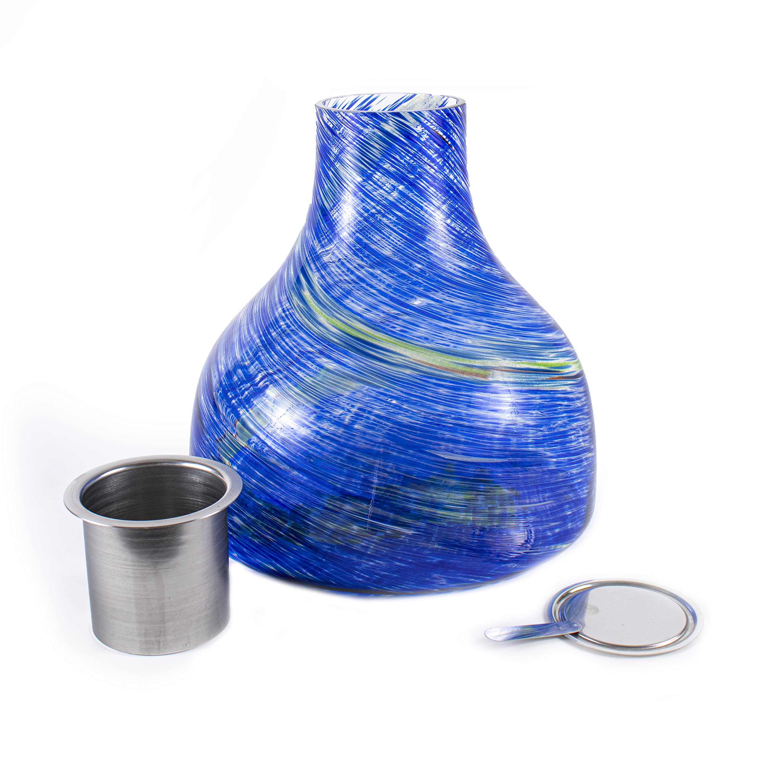 EchoFlame Magnum Glass Tabletop Fireplace - Indoor/Outdoor Portable Gel Fuel Burner with Certified Safe EchoFlame Gel-Fuel Cans - Blue/Green (11.75