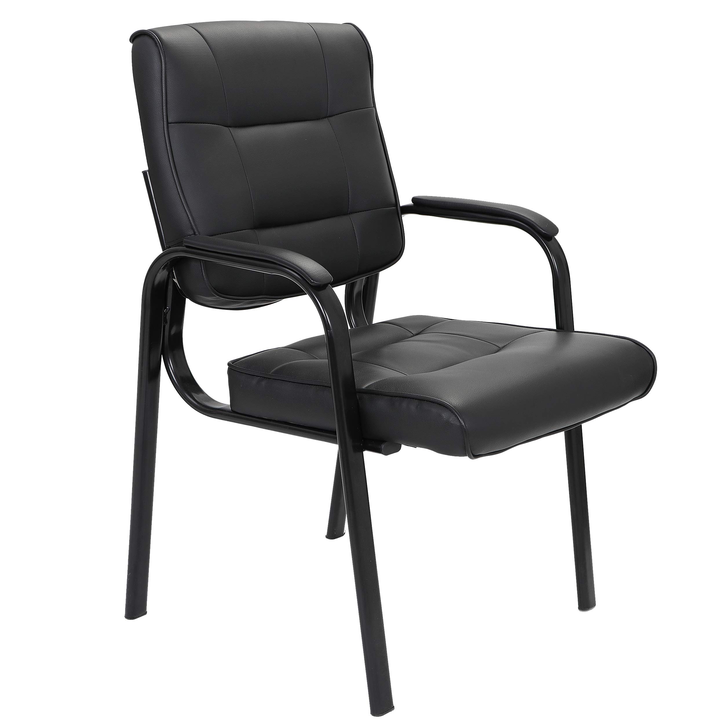 LEMY Waiting Room Chairs - Black Leather Guest Chair with Padded Arms, Comfortable Reception Desk Chair for Home Office, Meeting Room & Conference Room - Perfect for Lobby, Clinic & Corporate Settings
