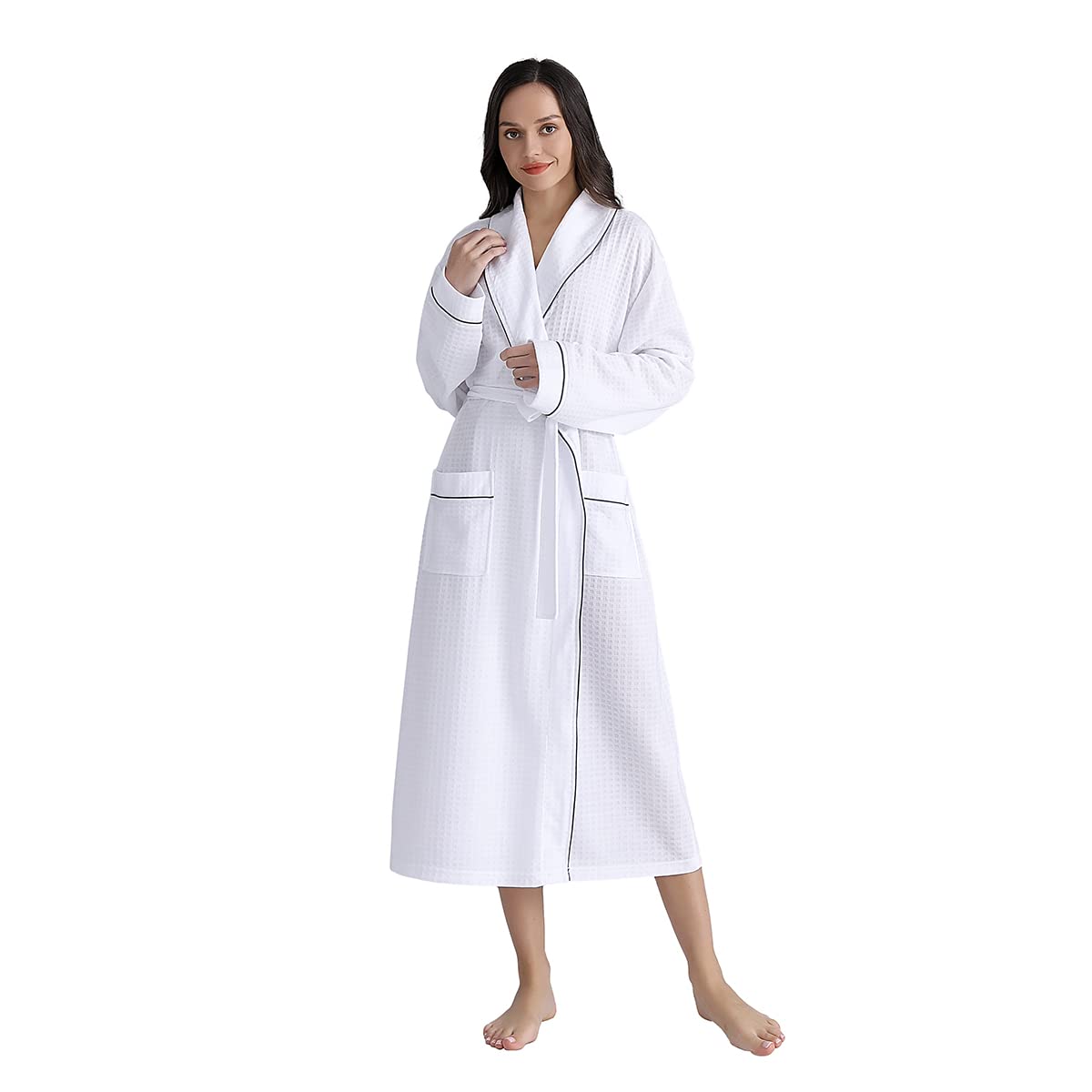 YUNCLOS Women's Lightweight Soft Waffle Kimono Robe - Long V-Neck Bathrobe for Sleepwear, Lounge & Spa - Cozy Nightwear for Relaxation at Home