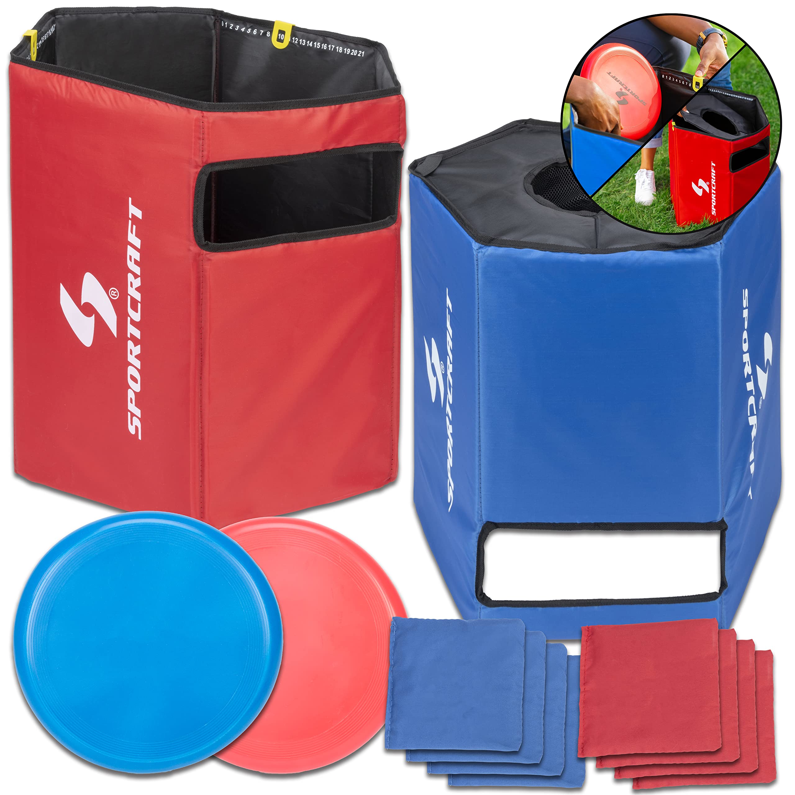 **Sportcraft 2-in-1 Folding Disc Slam & Bean Bag Toss Game Set - Red & Blue - Outdoor Backyard Party Games for Kids & Adults - Perfect for Picnics, BBQs, and Tailgating**